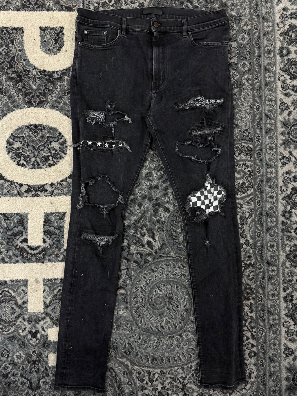 AMIRI checkerboard vintage patch jeans black 38 U