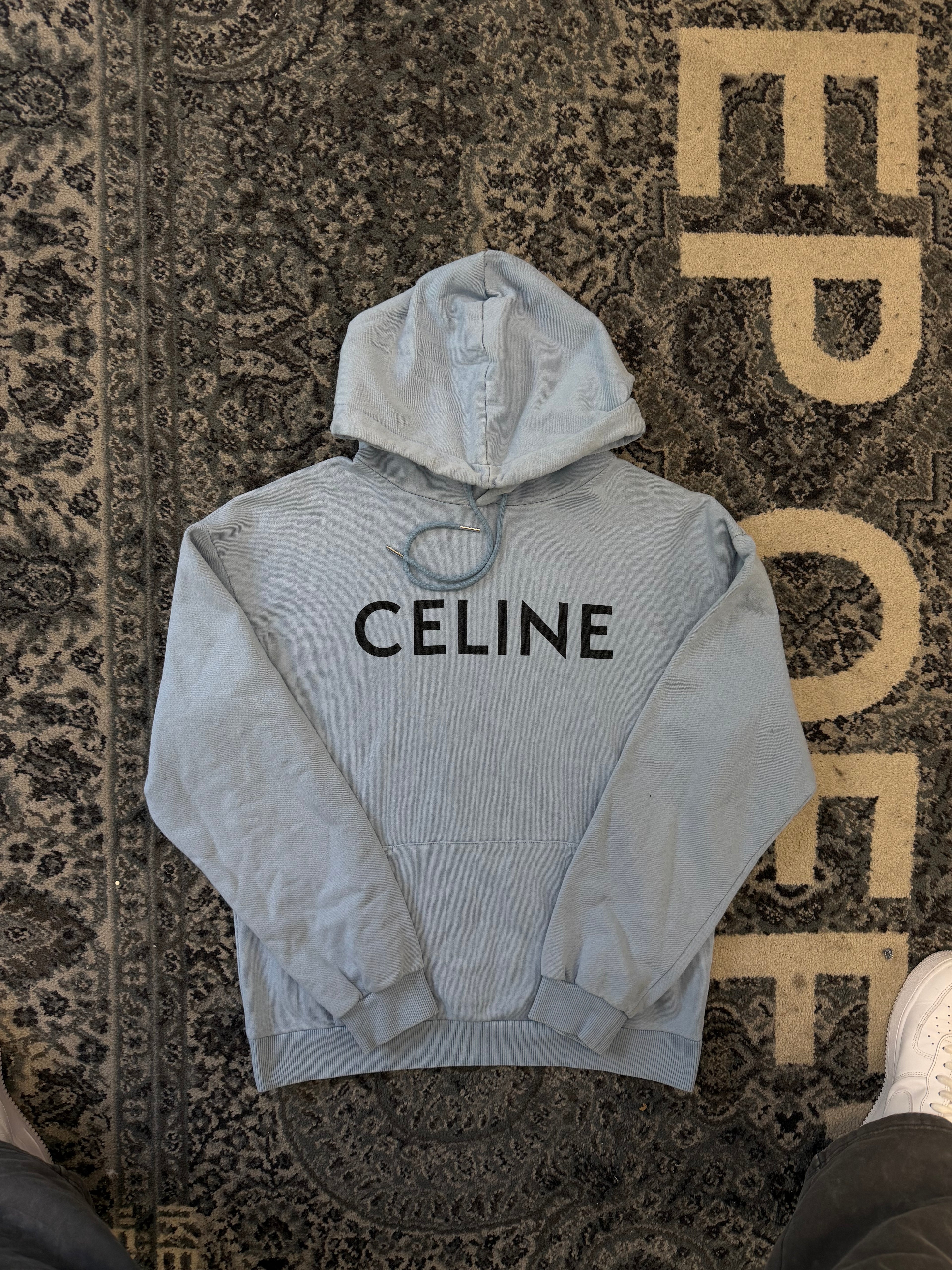CELINE spellout logo hoodie baby blue M U