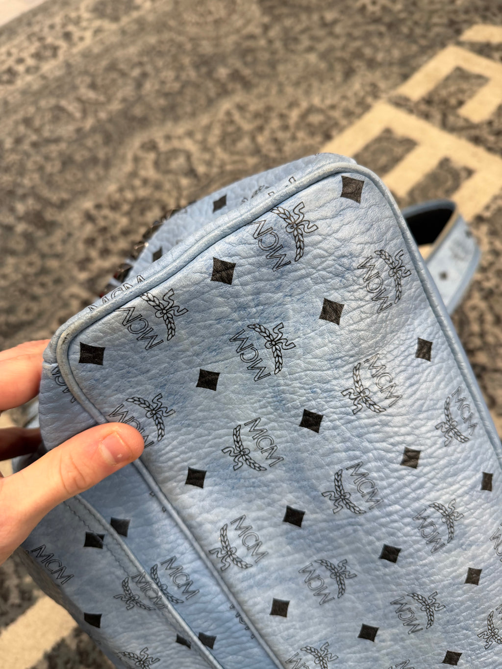 MCM visetos studded baby blue backpack OS U