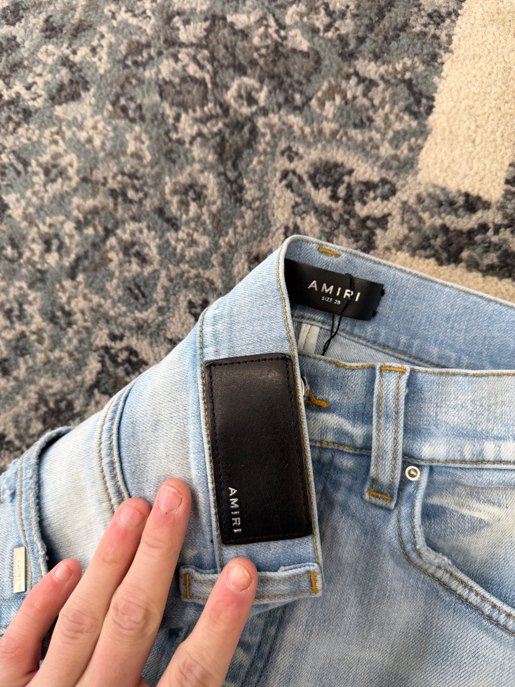 Amiri Camo patch blue jeans sz 28