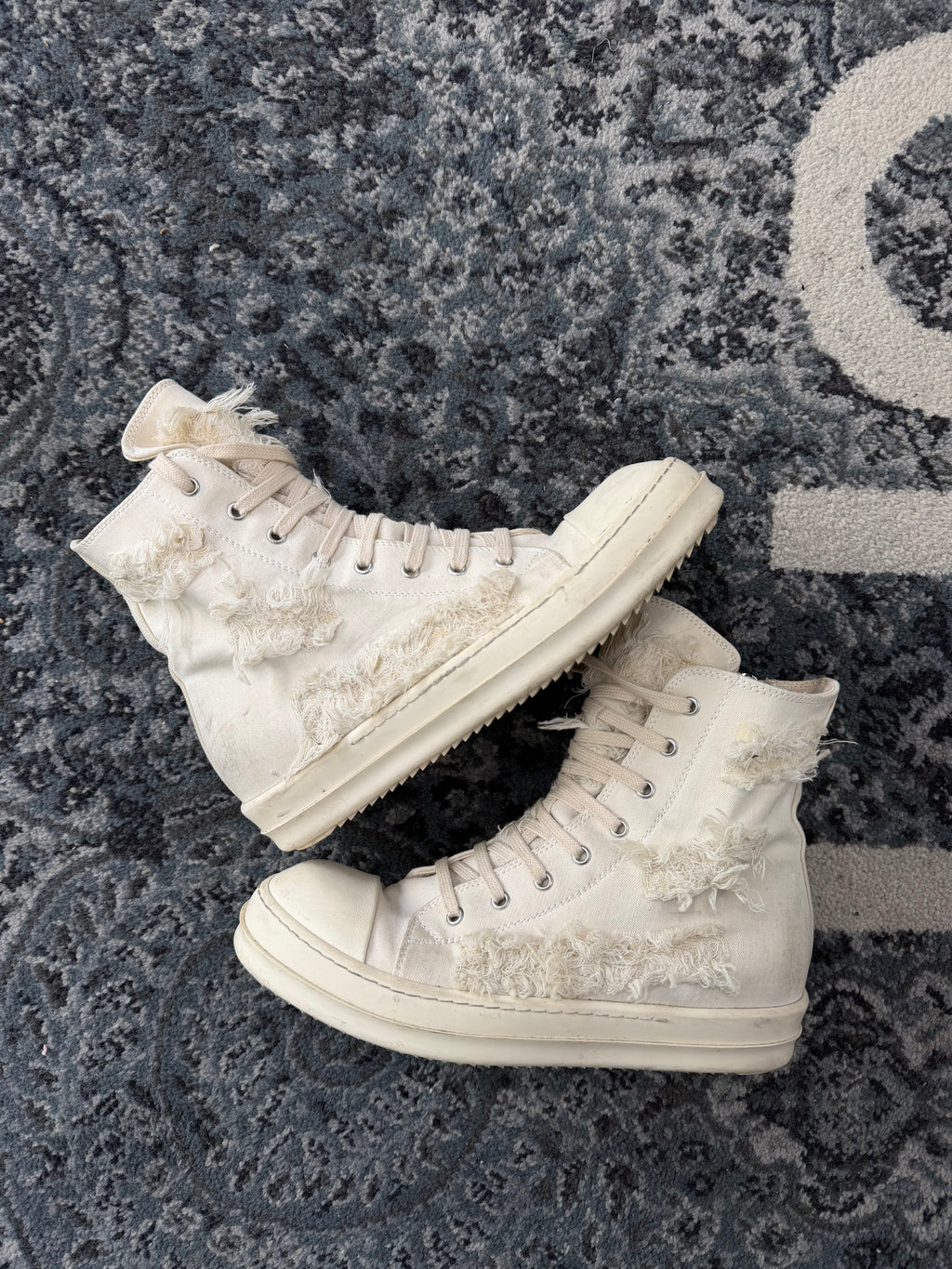 RICK OWENS distressed hightop sneakers white 41 (8M) NB U