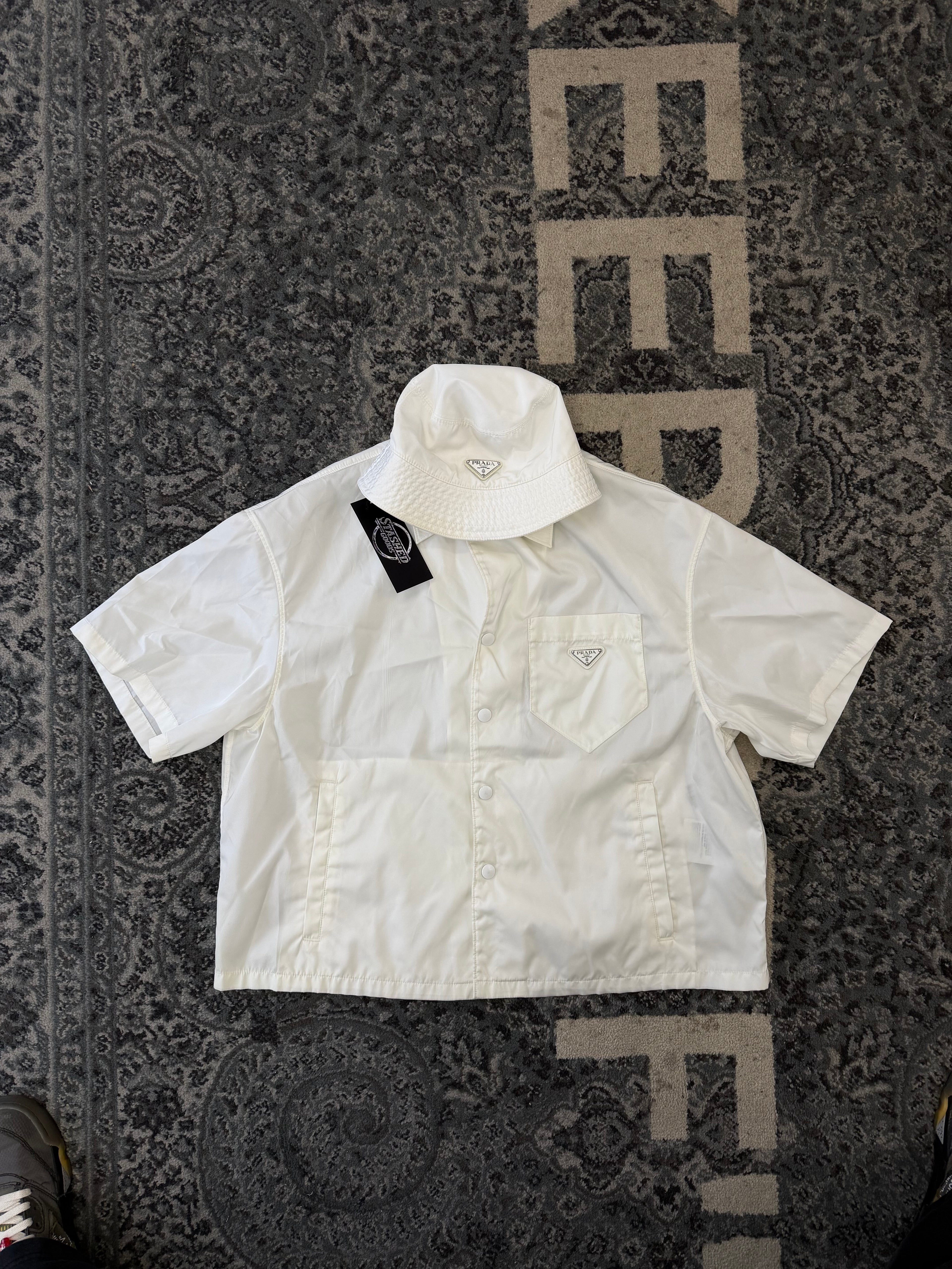 Prada Renylon Button Up Set W/bucket hat