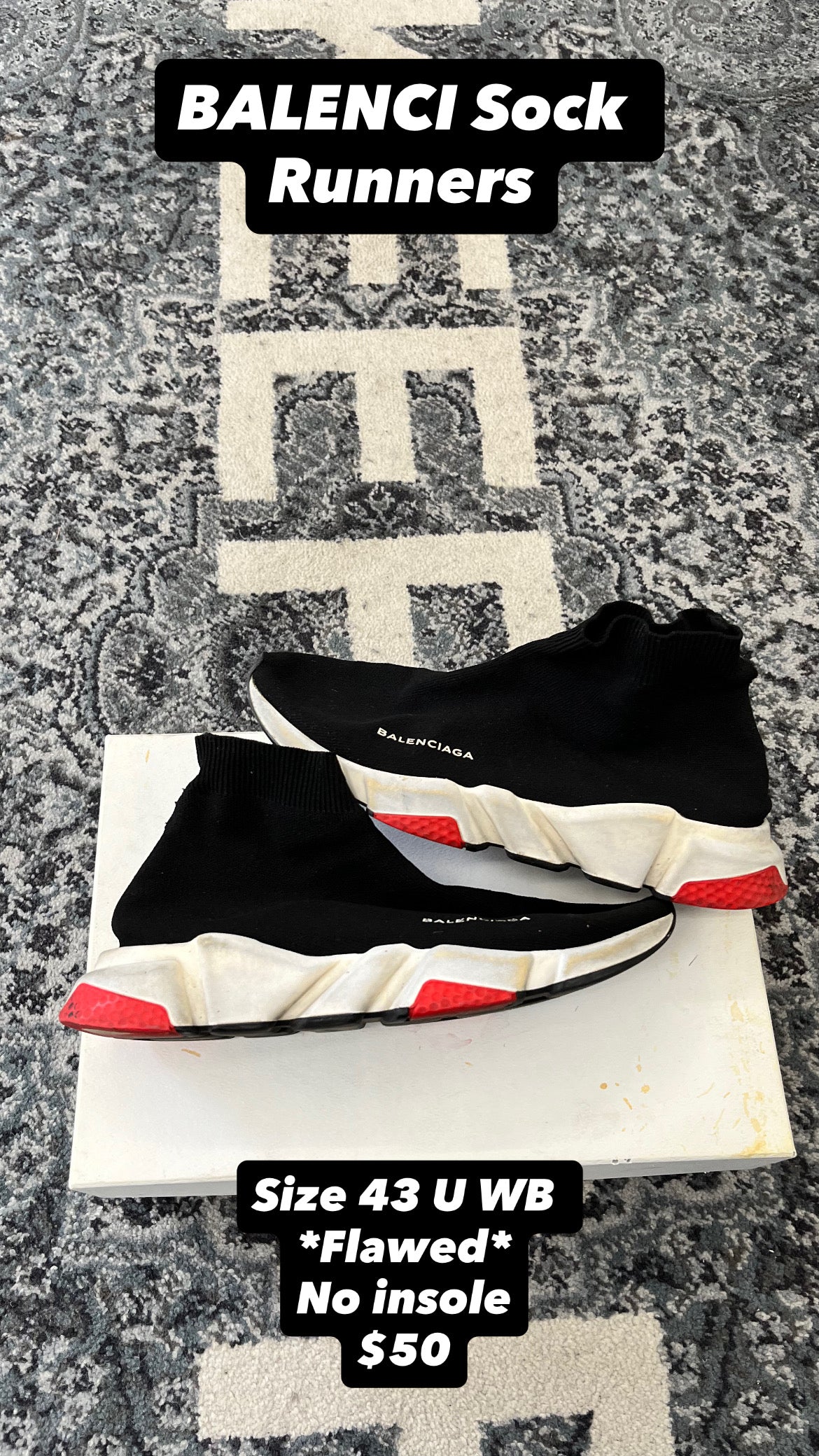 Balenciaga Sock Runners Size 10 U NB * Flawed No Insoles *