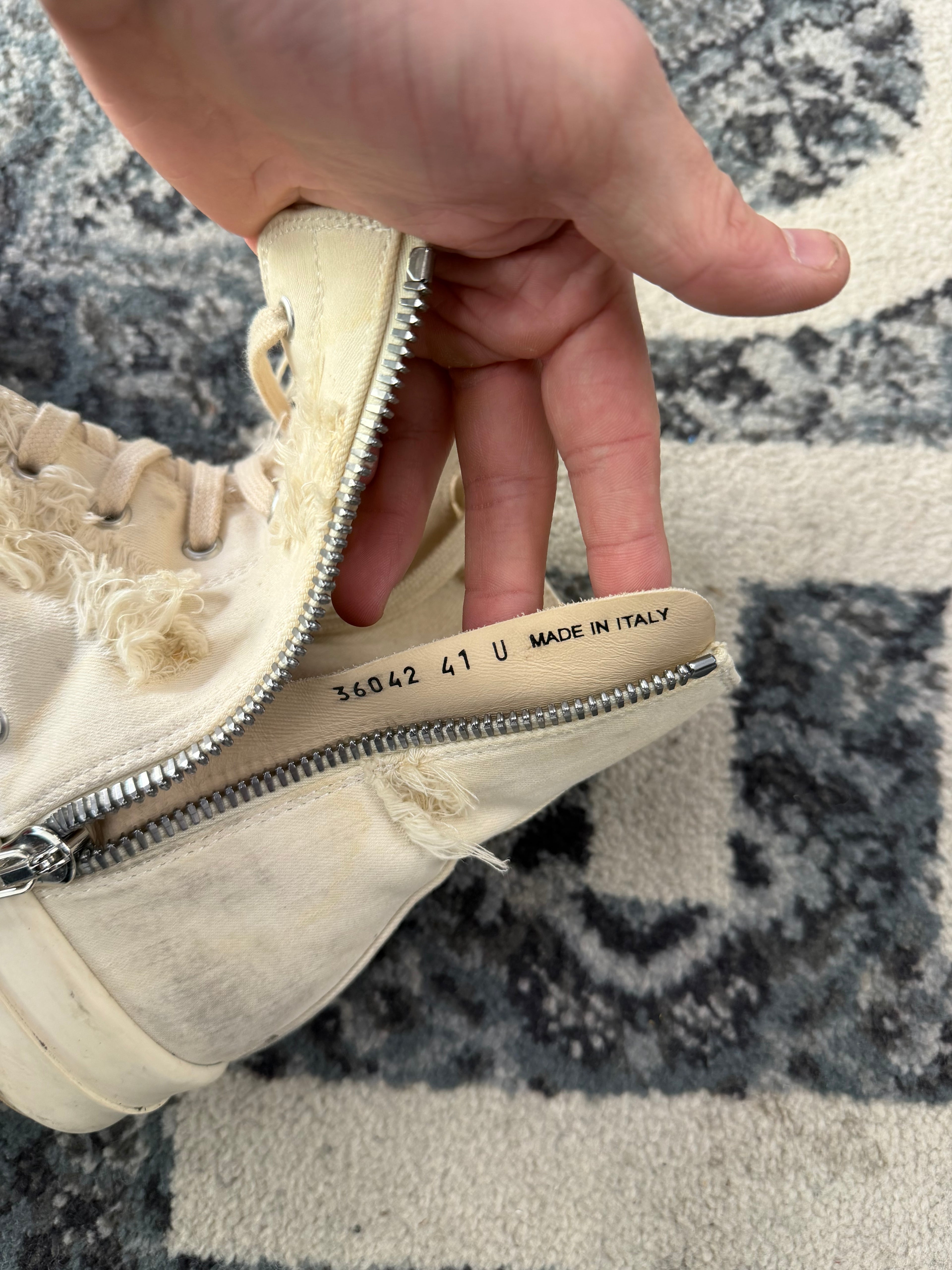 RICK OWENS distressed hightop sneakers white 41 (8M) NB U