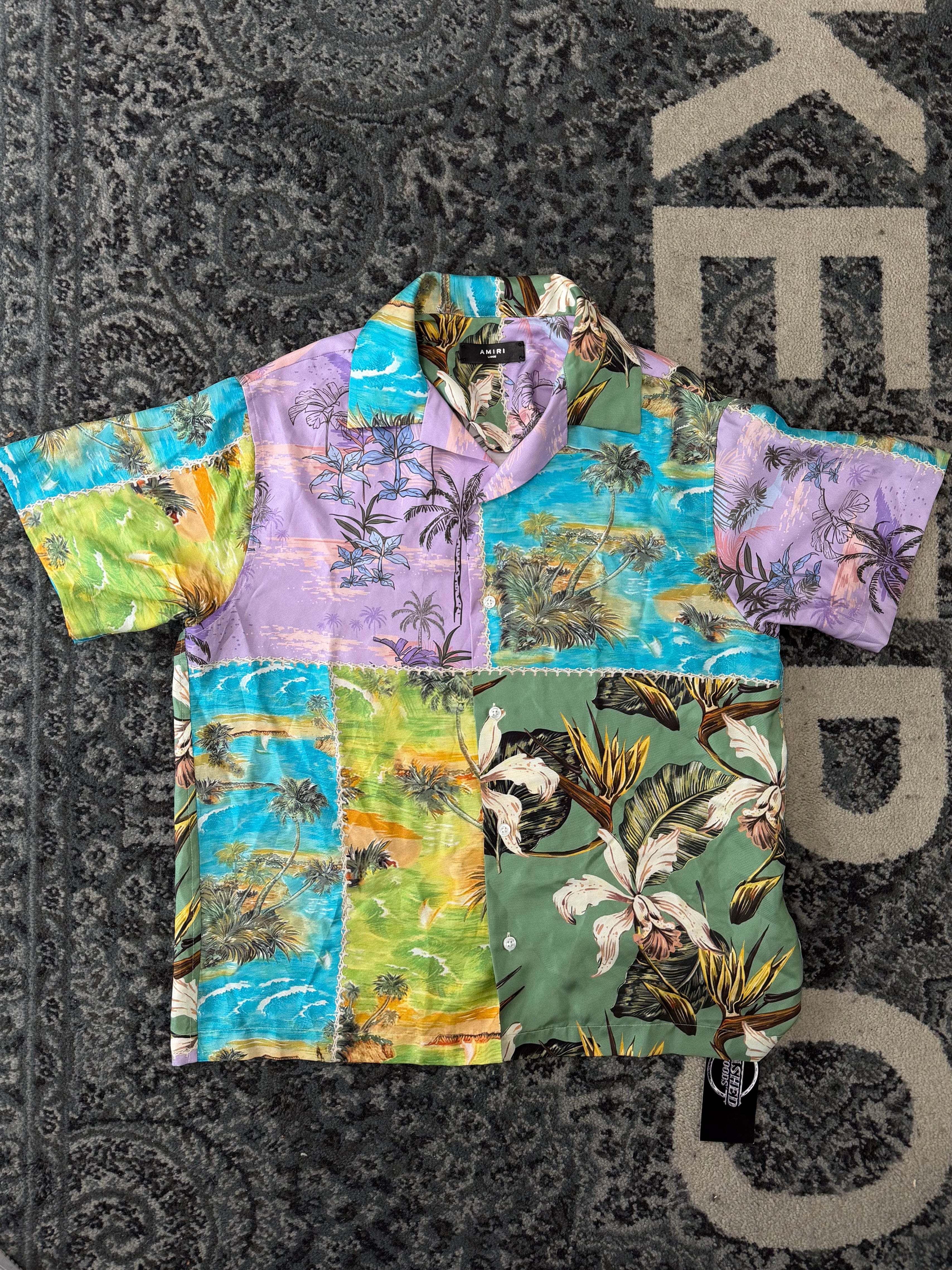 AMIRI palm tree silk vacation shirt L U