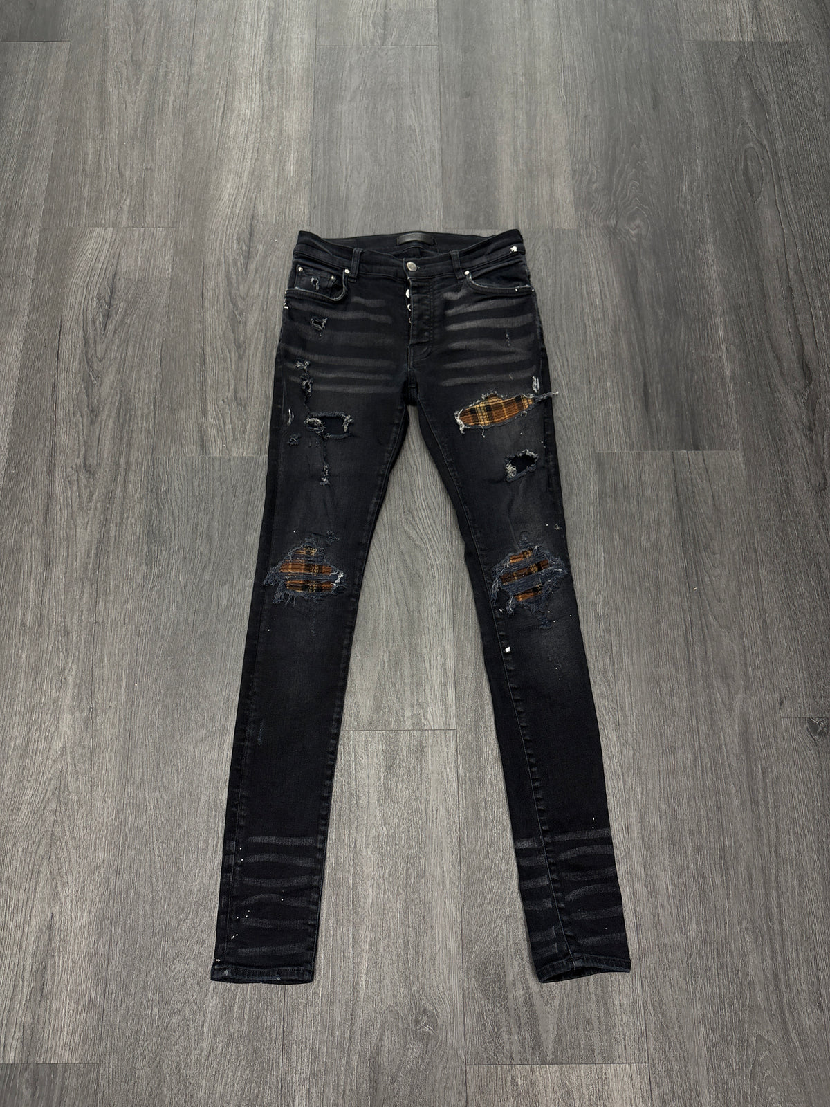 Amiri MX1 brown plaid patch black jeans size 29 U