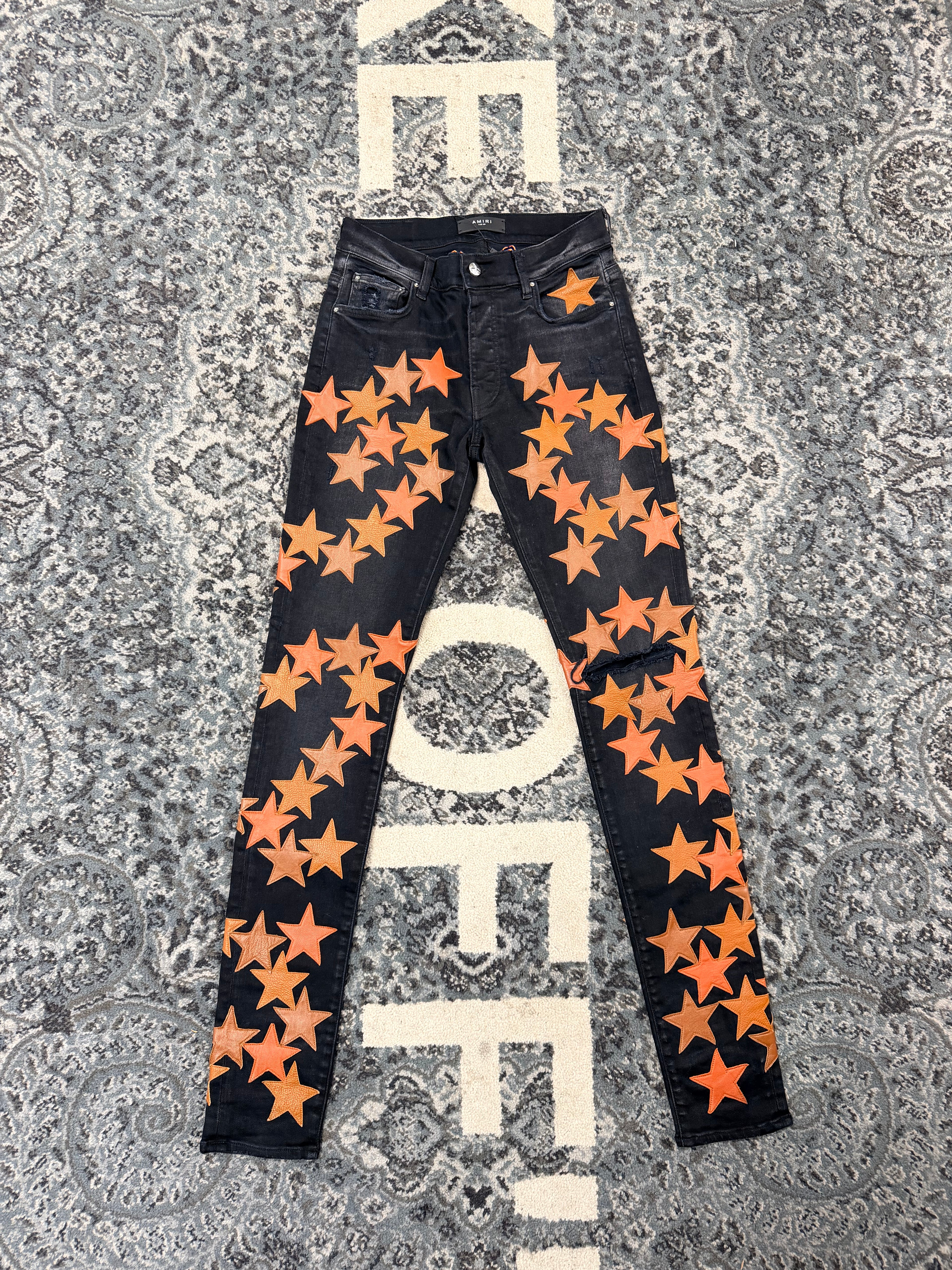 Amiri Chemist orange/brown stars black jeans sz 29 U