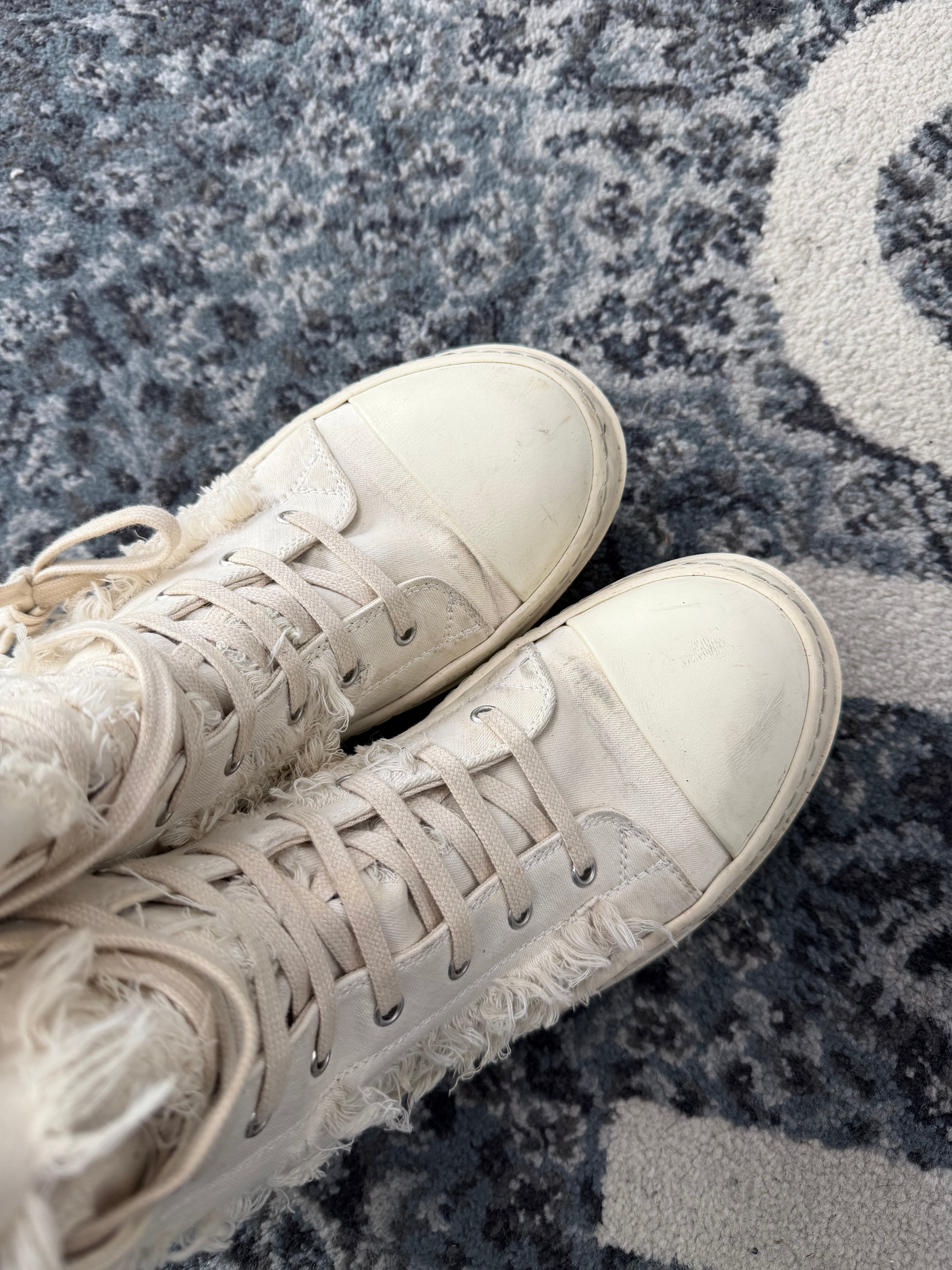 RICK OWENS distressed hightop sneakers white 41 (8M) NB U