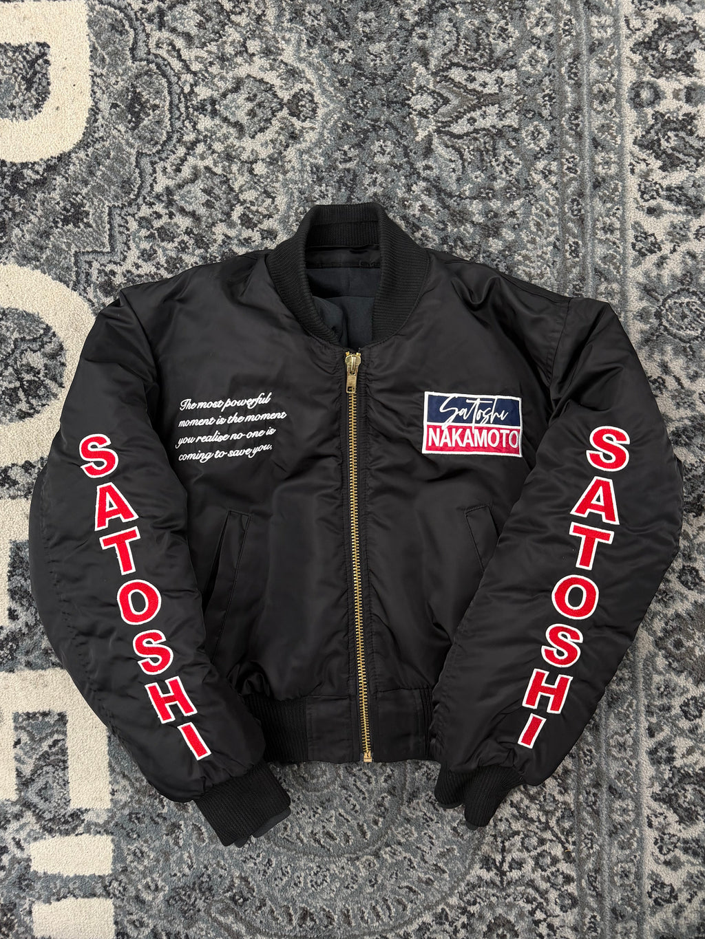 SATOSHI NAKAMOTO "off road' bomber jacket black S U