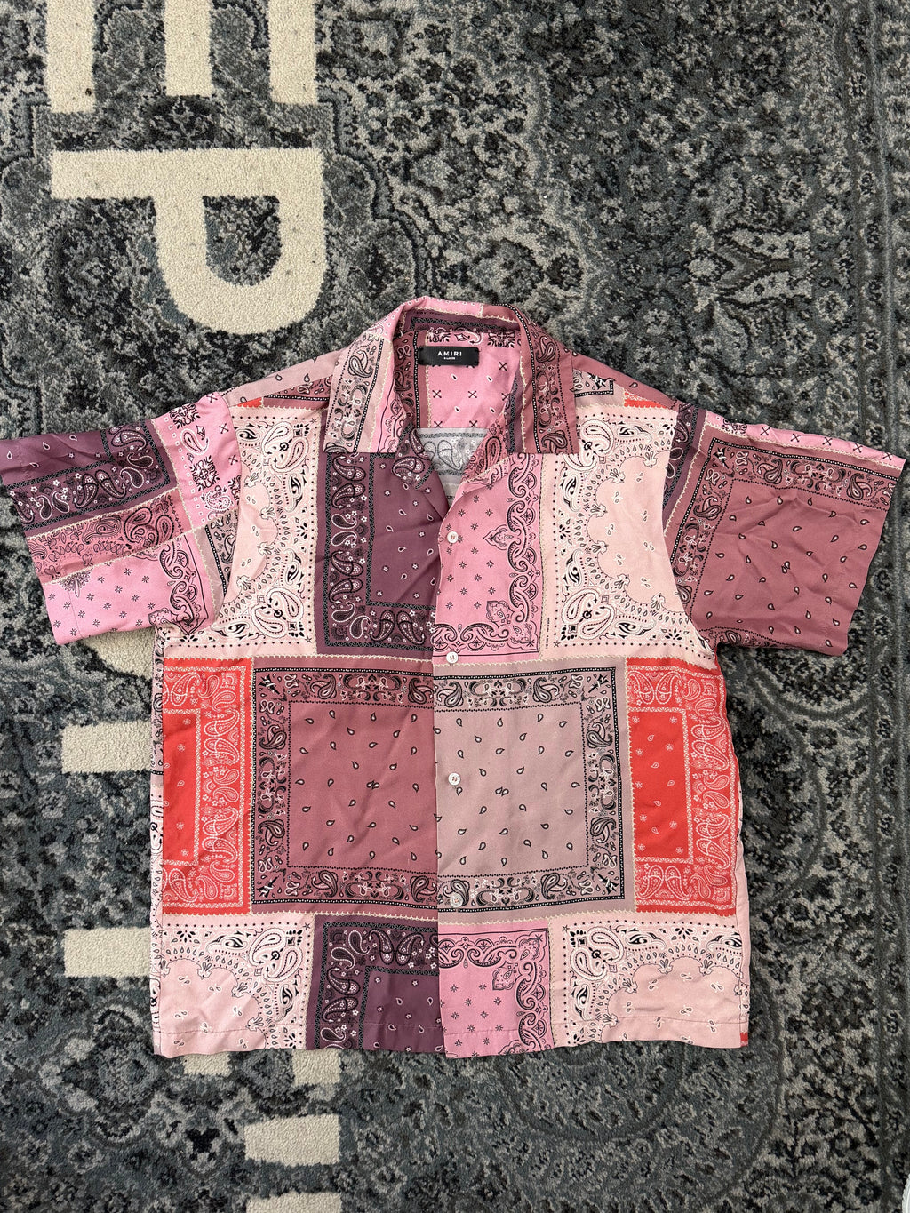 AMIRI flocked bandana silk shirt pink/red XL (Fits L) U