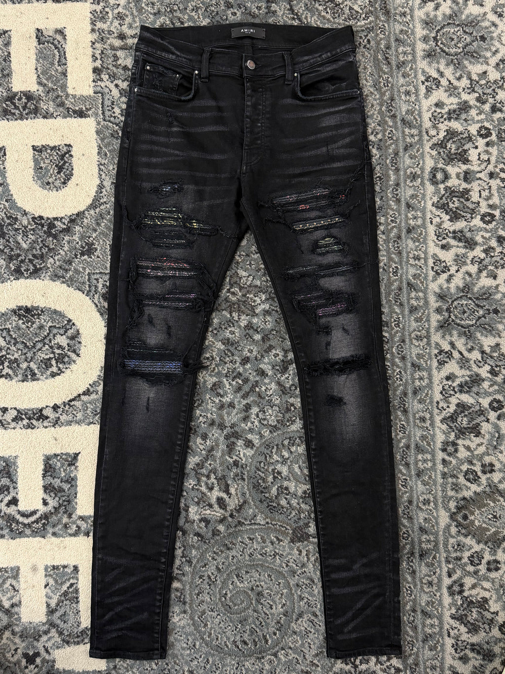 AMIRI colorful thrasher patch jeans black 32 U