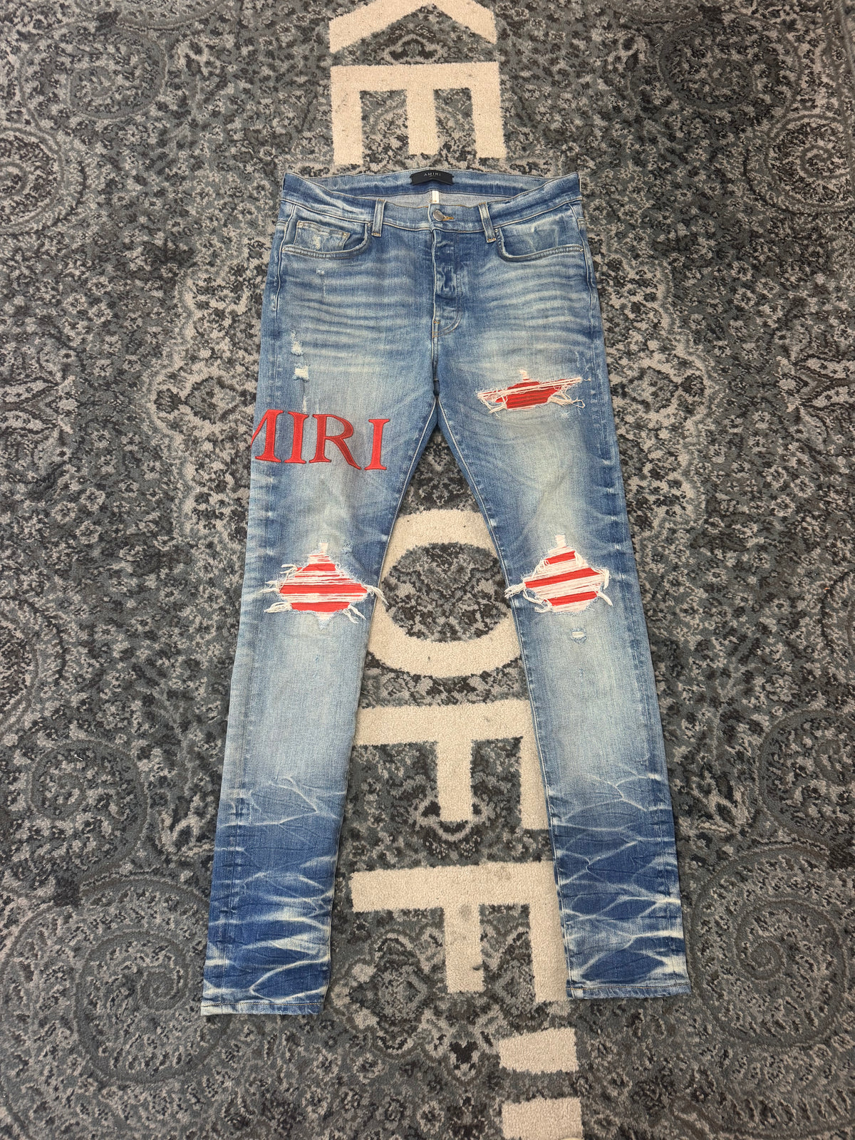 Amiri Serif Side Logo Red Patch Jeans Size 34 U