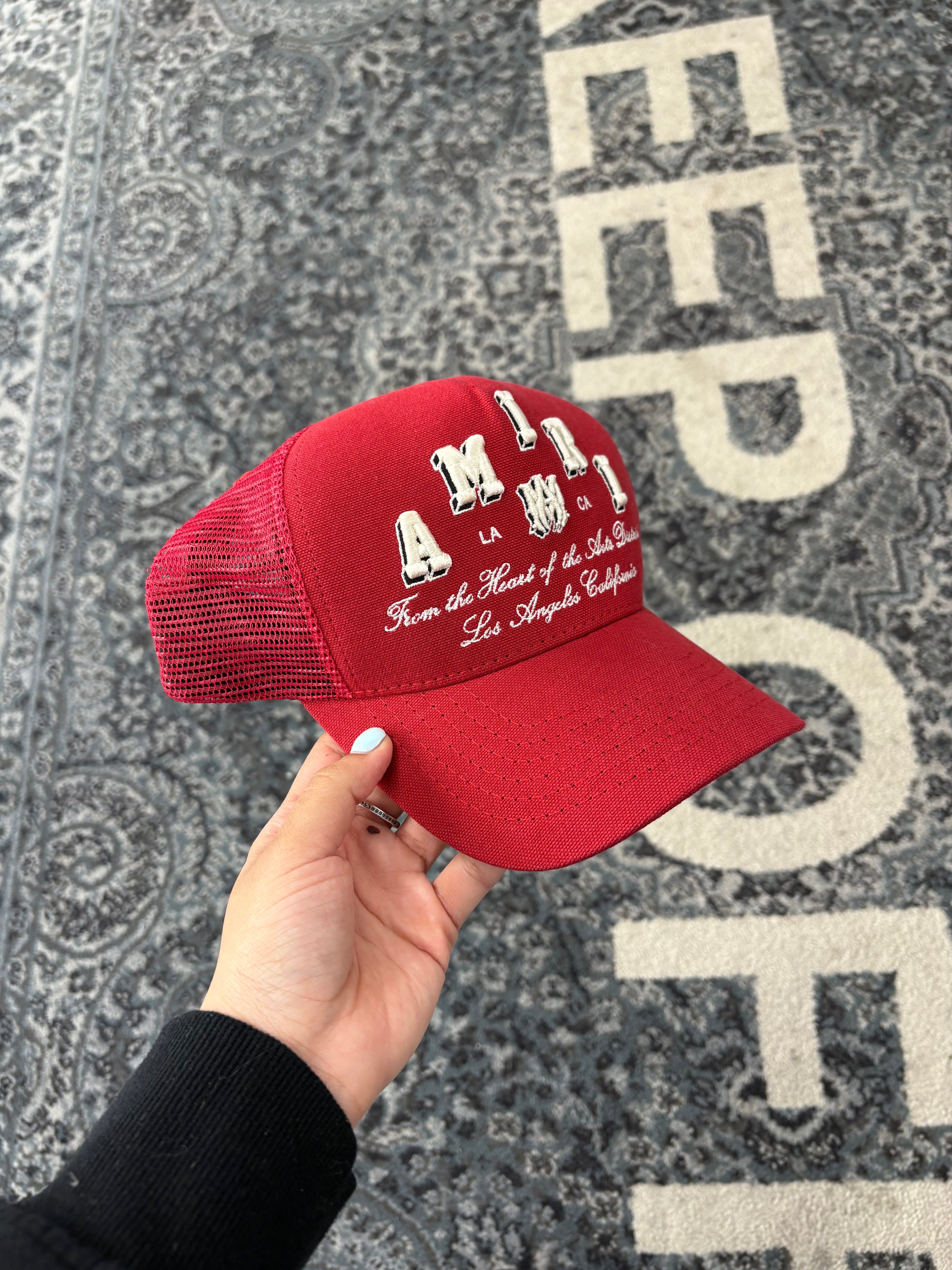 AMIRI varsity logo trucker red OS DS