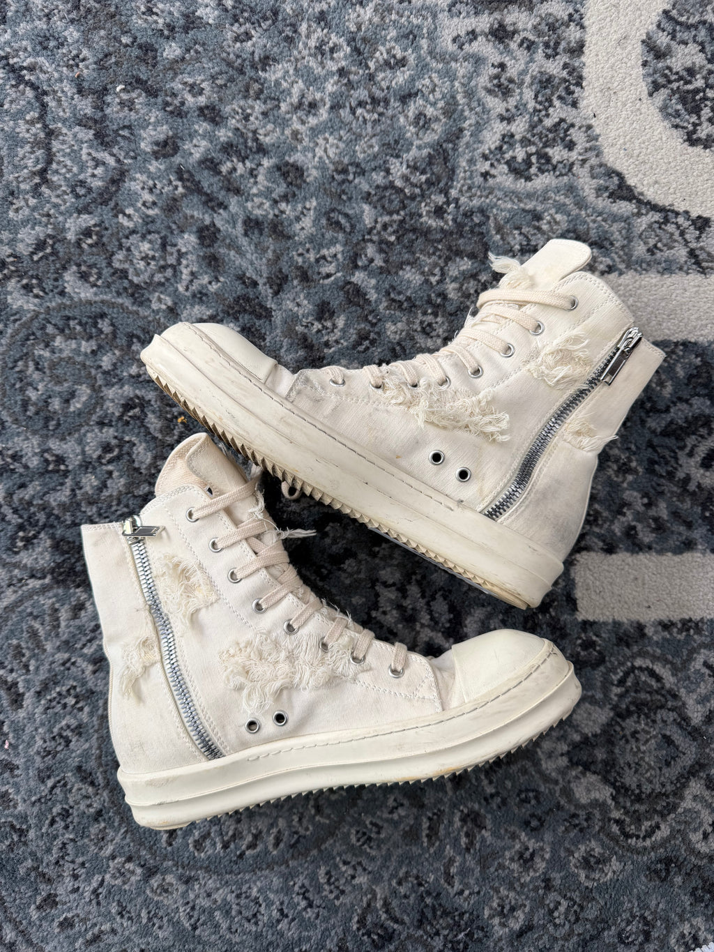 RICK OWENS distressed hightop sneakers white 41 (8M) NB U