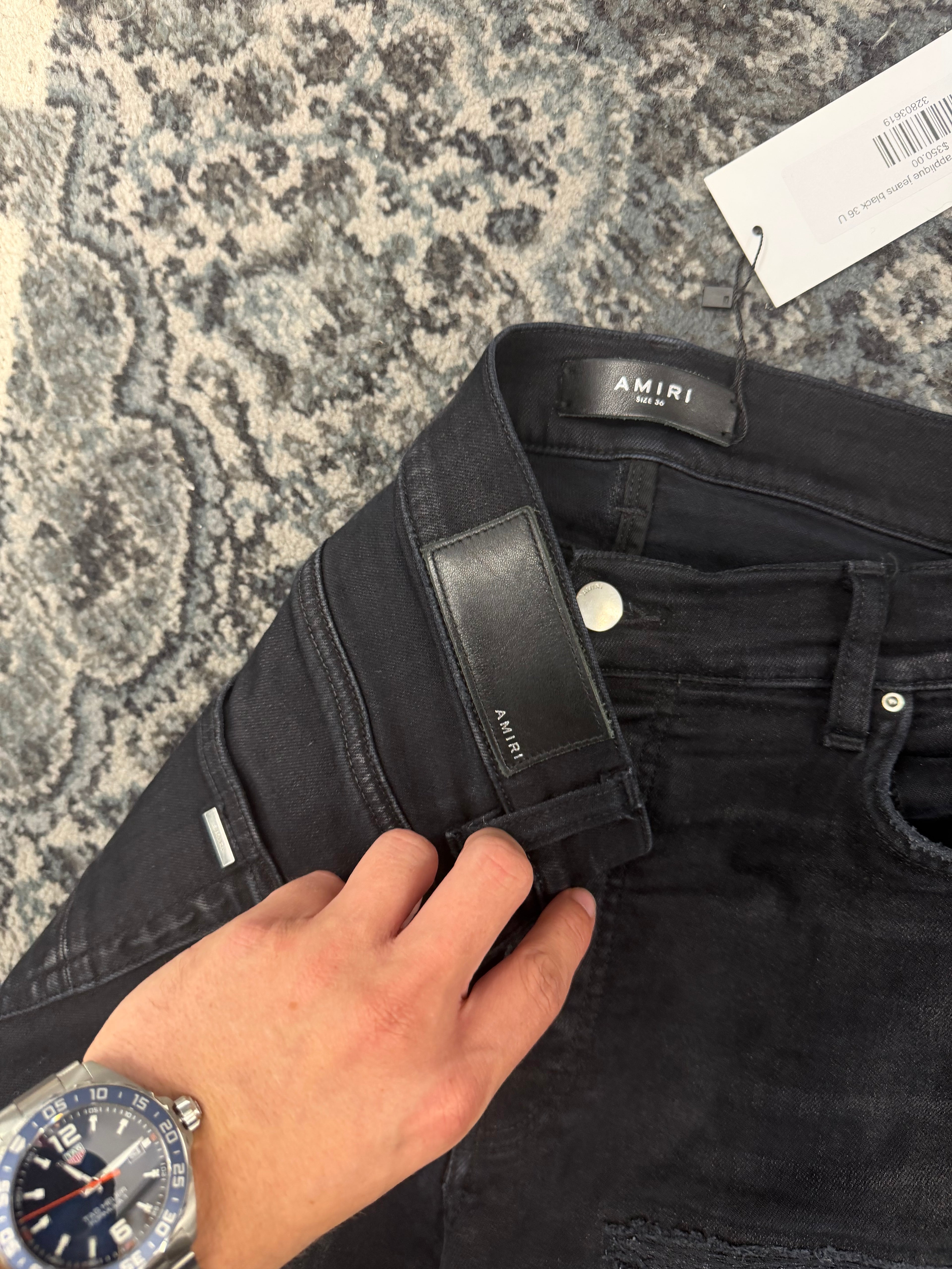 AMIRI varsity logo applique jeans black 36 U