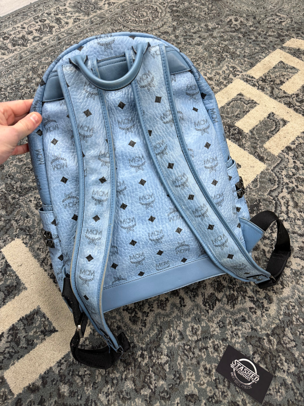 MCM visetos studded baby blue backpack OS U