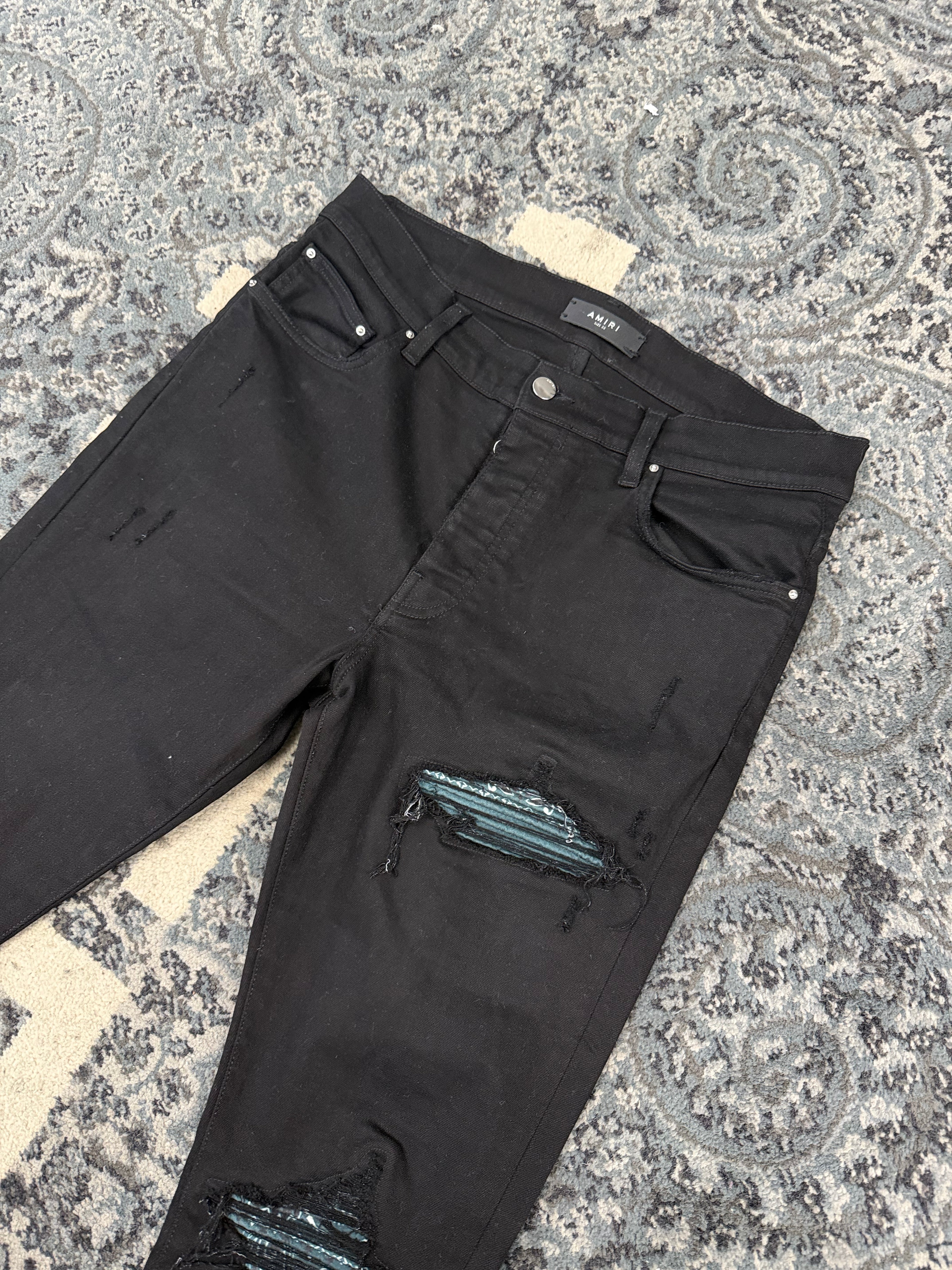 Amiri Mx1 Black w Green Paisley Patch Size 33 U