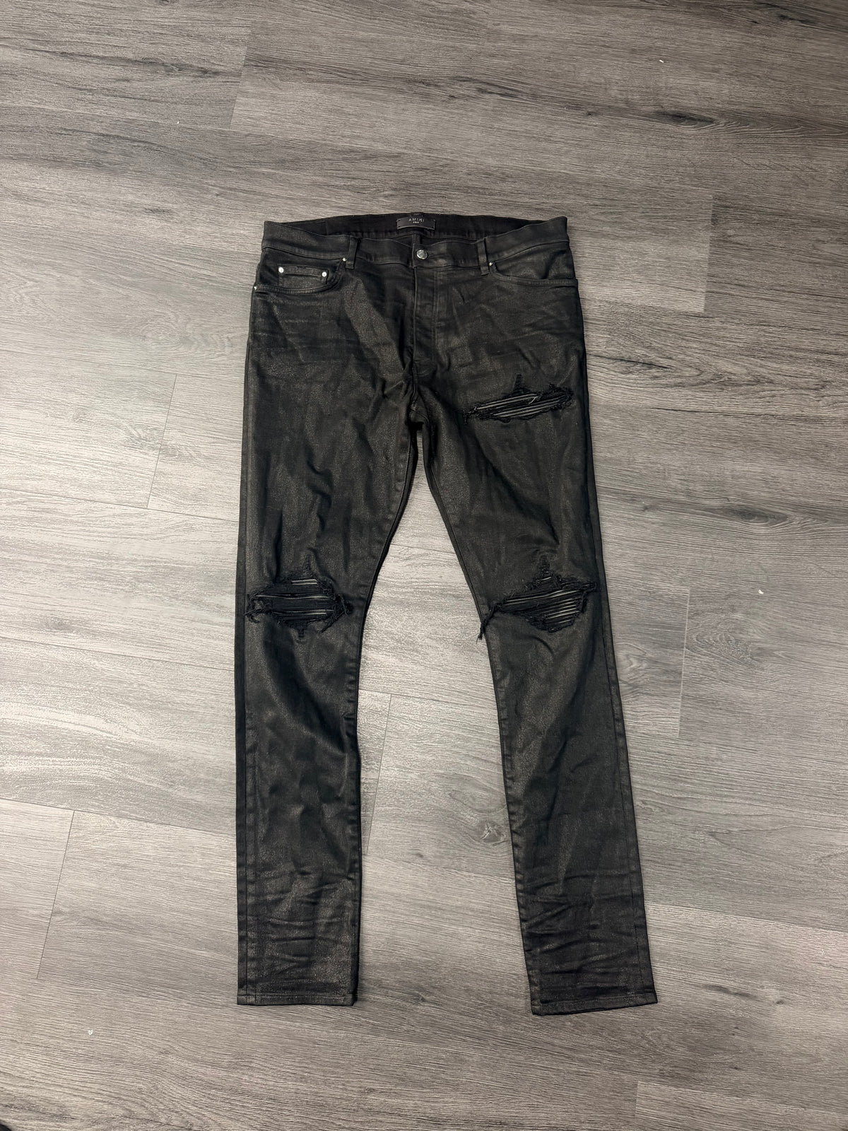 Amiri Mx1 Waxed Black Patch Jeans Size 38 Worn Once