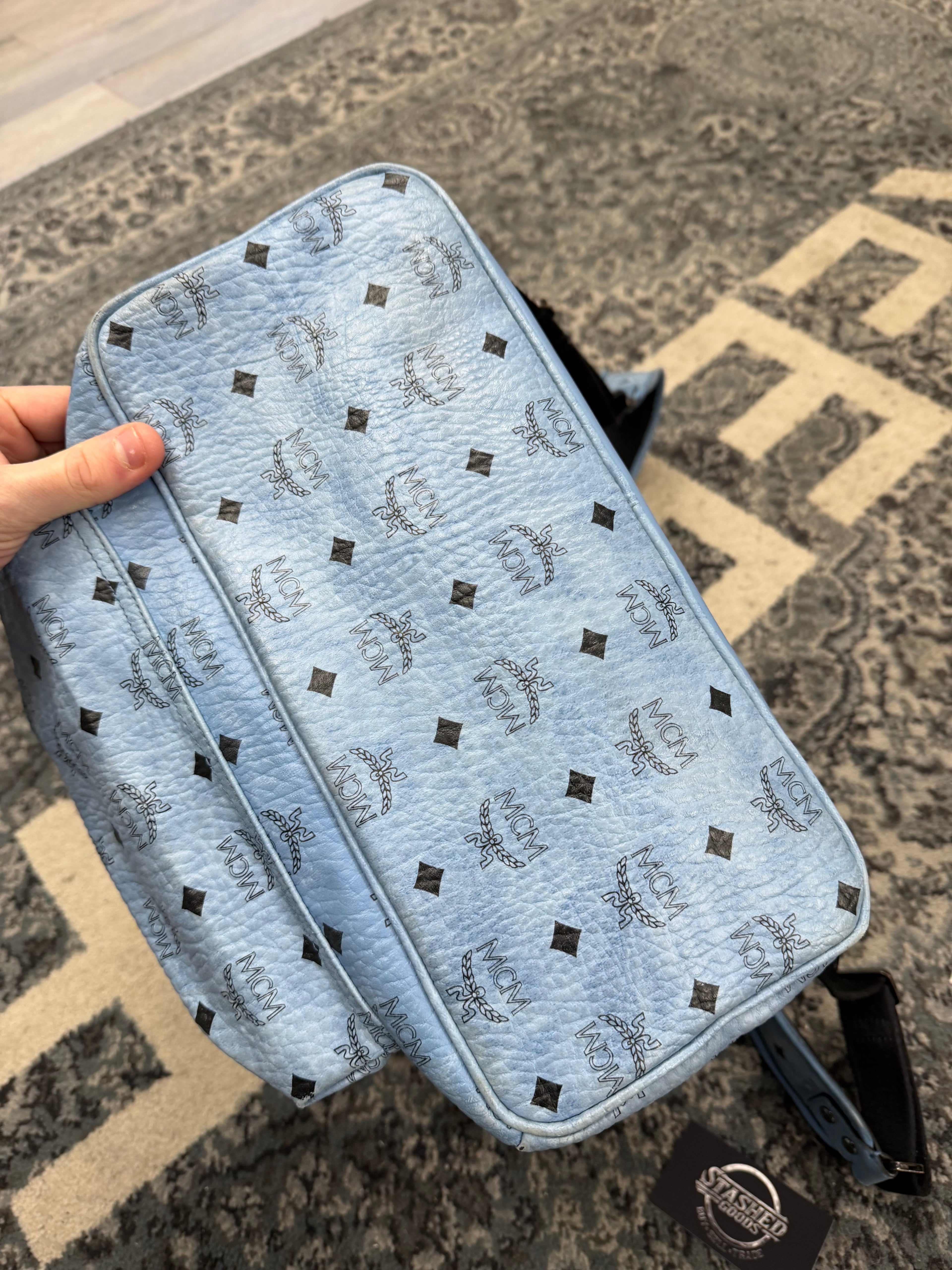 MCM visetos studded baby blue backpack OS U