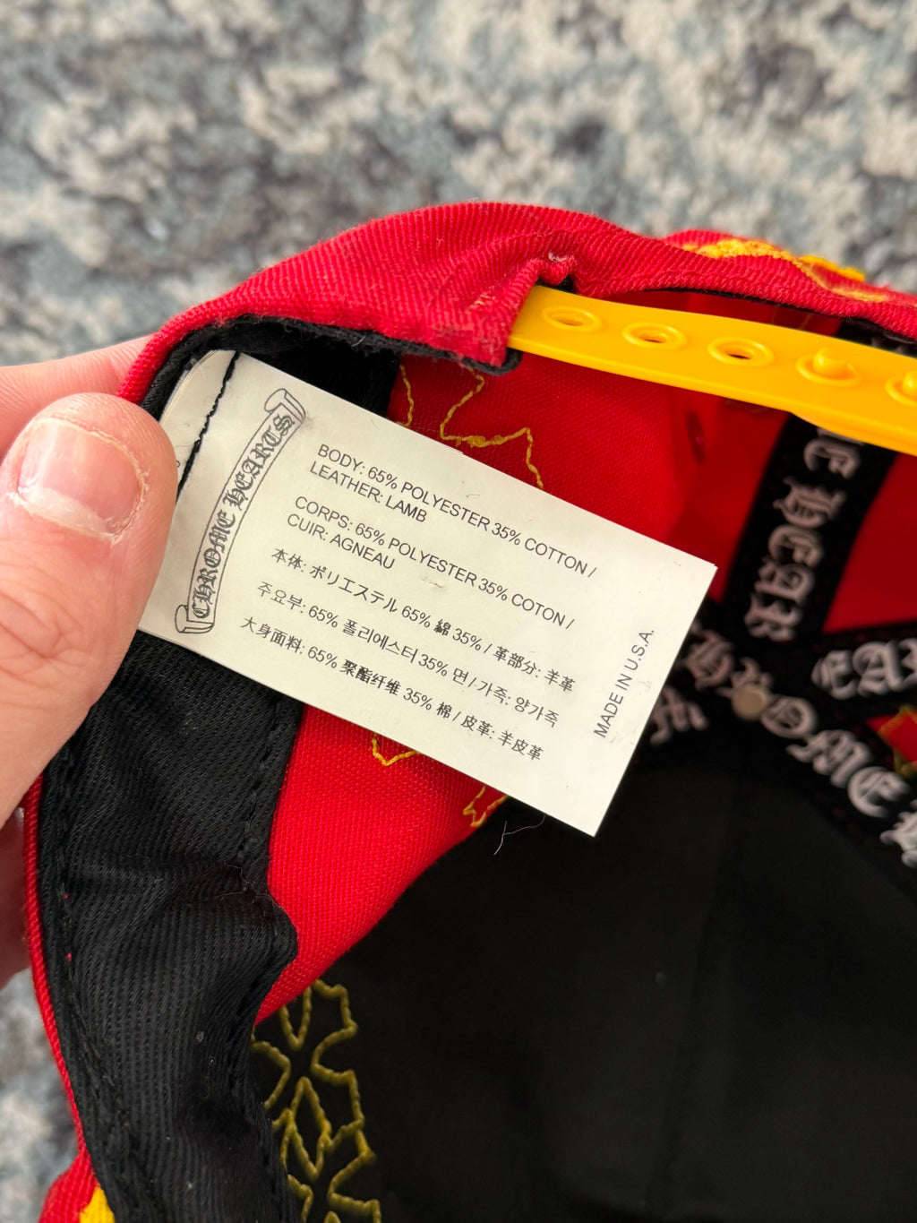 CHROME HEARTS flooded cross trucker hat yellow/red OS U