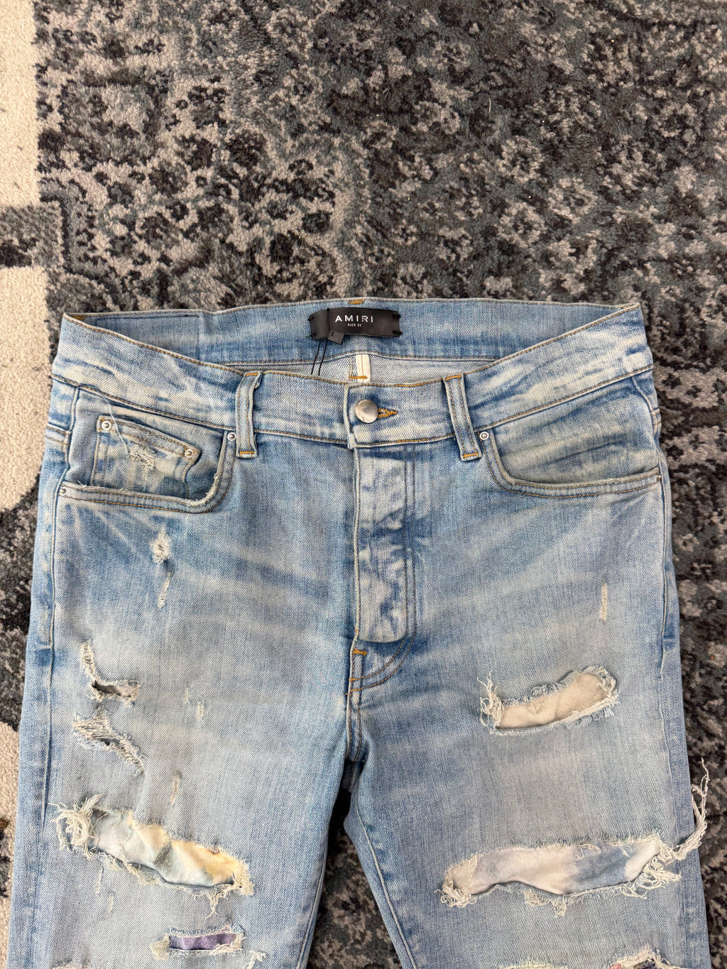 MA tie dye art patch jeans indigo 31 U