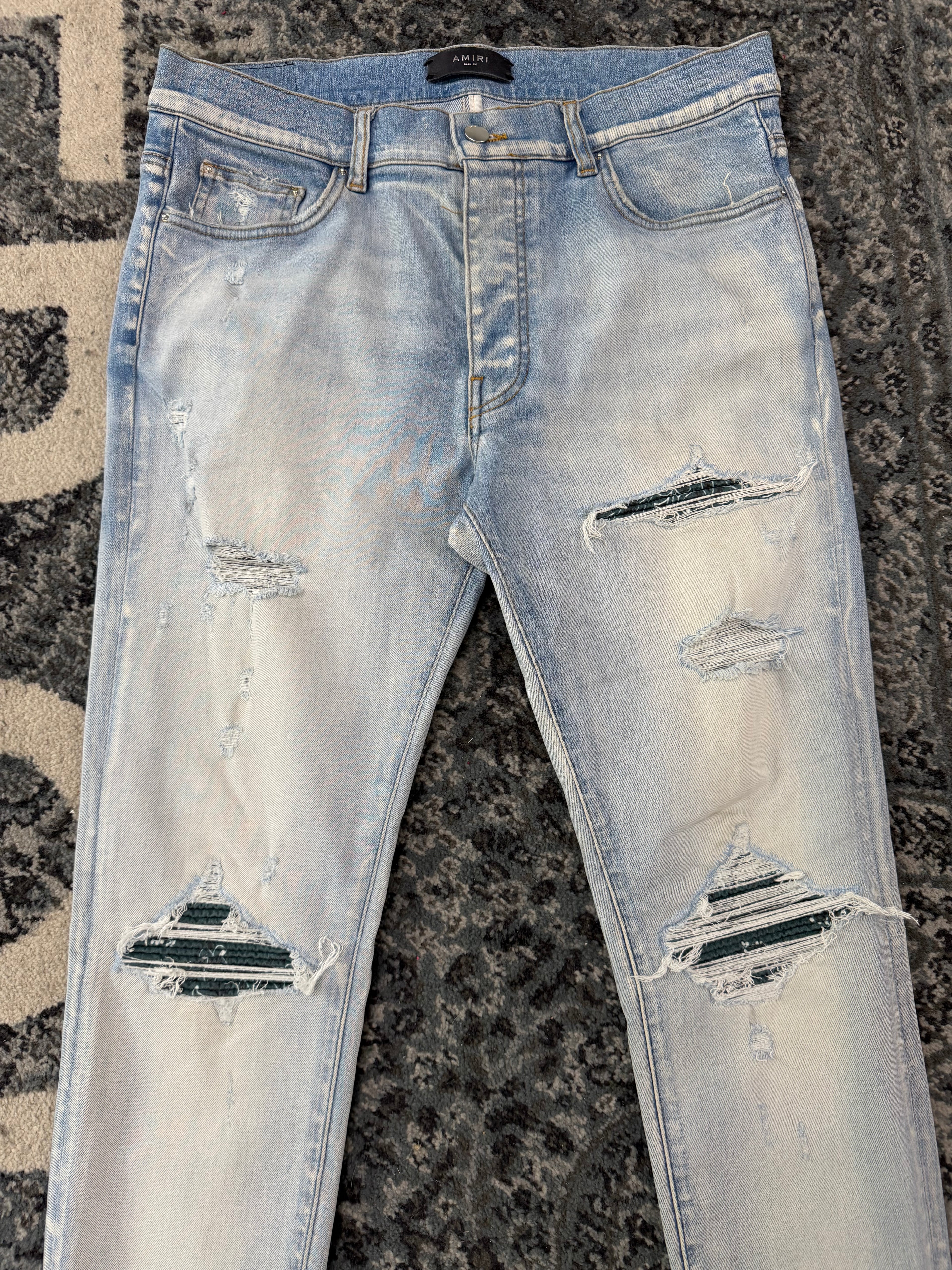 AMIRI dark green paisley patch mx1 jeans light wash 34 U