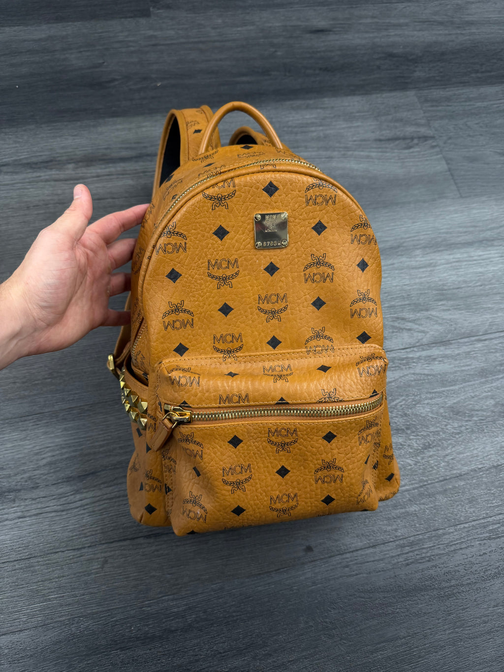 MCM visetos studded backpack brown OS U
