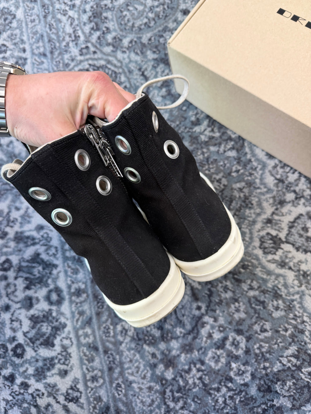 RICK OWENS black/milk ramone hightops 42 (9M) OG ALL U