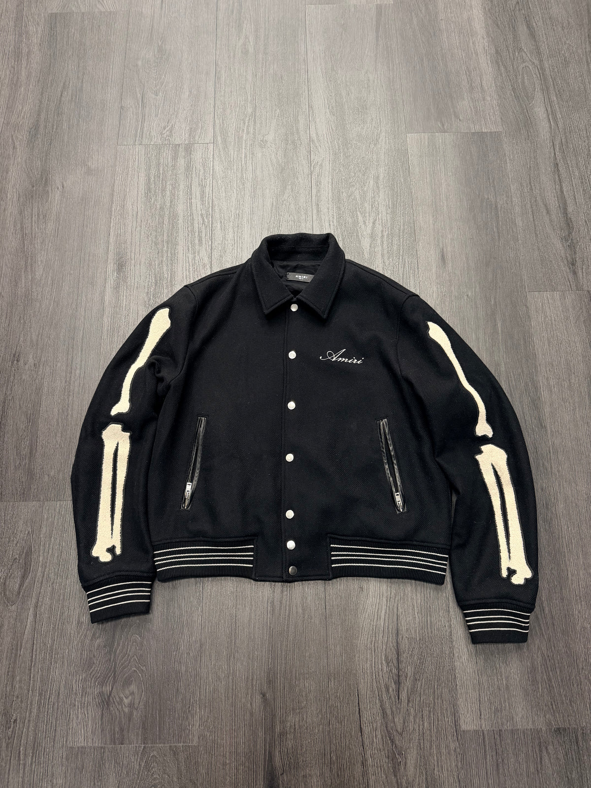 Amiri Bone Black Varsity Jacket Size 54 / Large