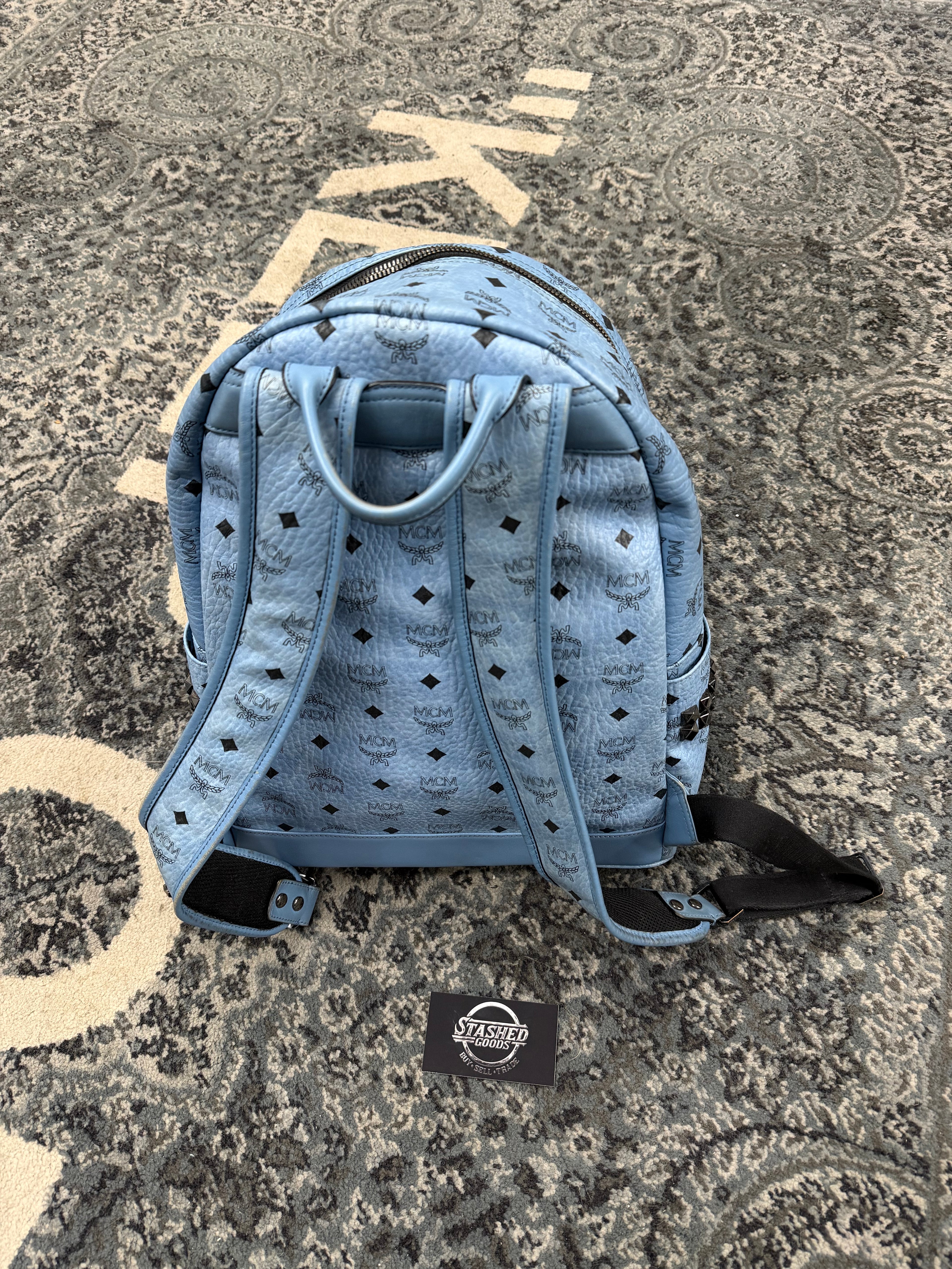 MCM visetos studded baby blue backpack OS U