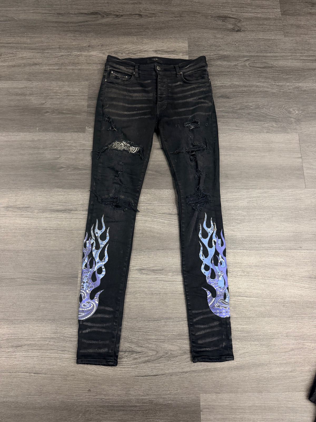 Amiri blue flame patch black Jeans Size 31 U