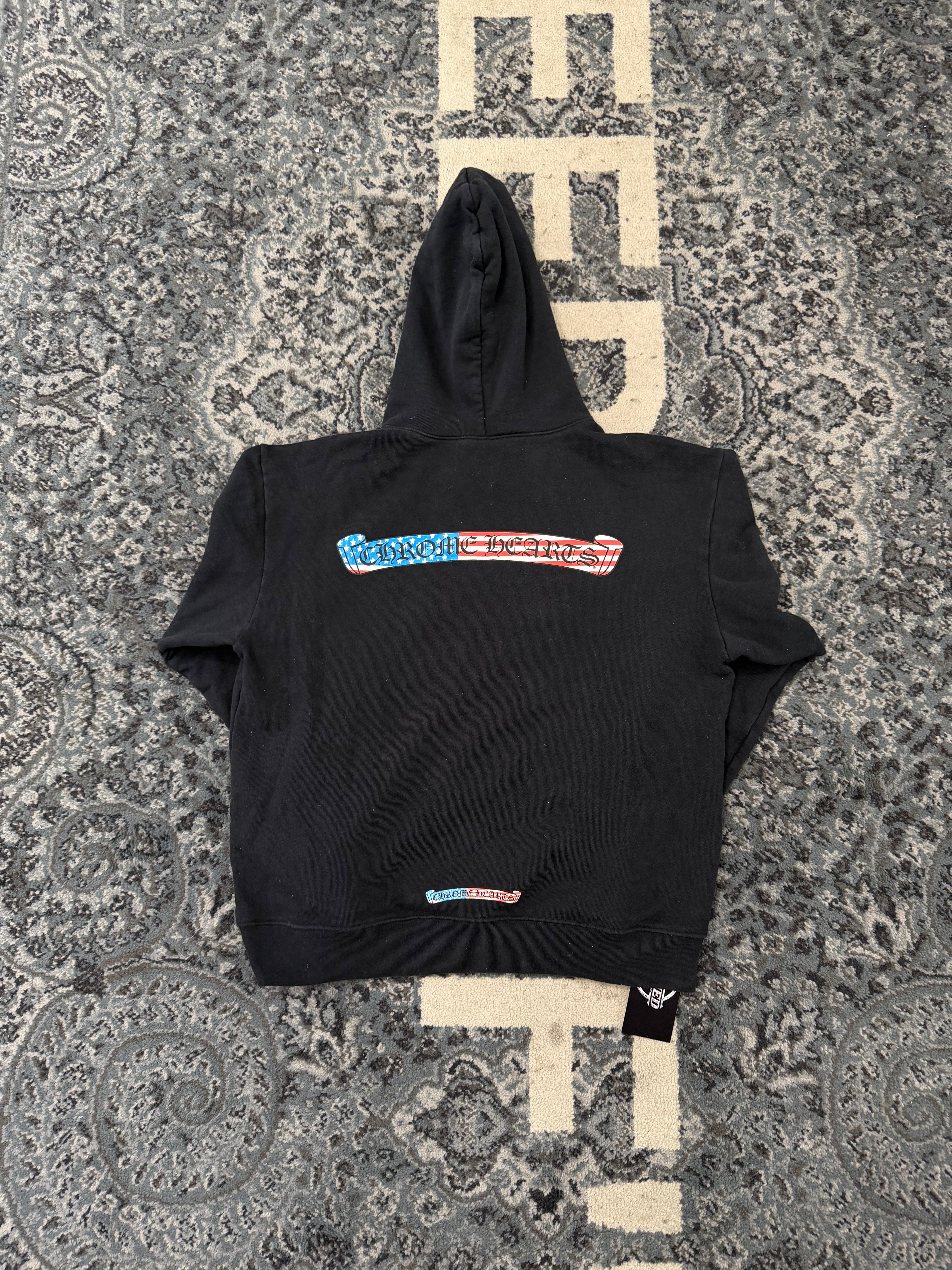 Chrome Hearts American Flag Scroll Logo Hoodie Large U