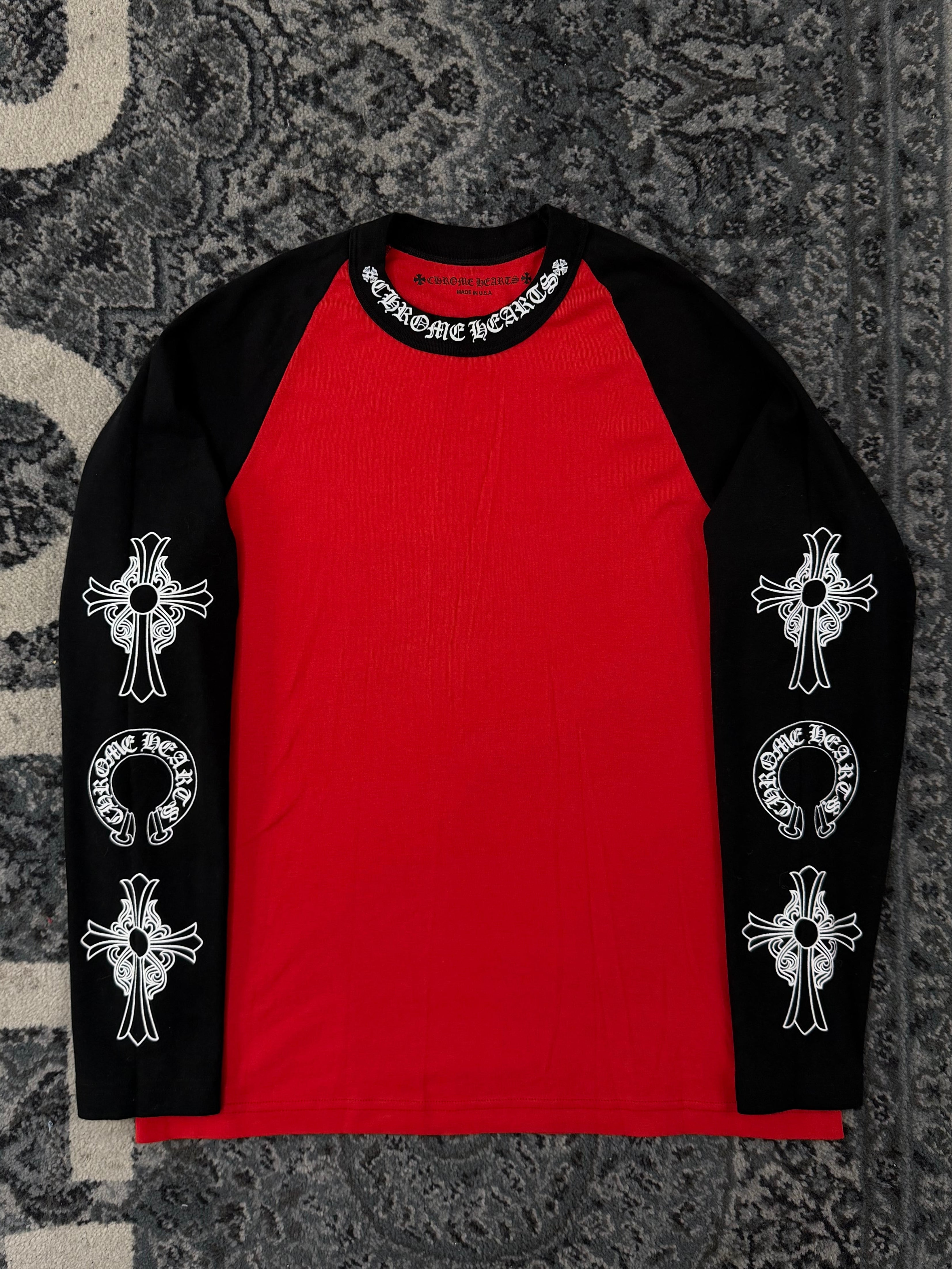 CHROME HEARTS baseball longsleeve shirt black/red L U