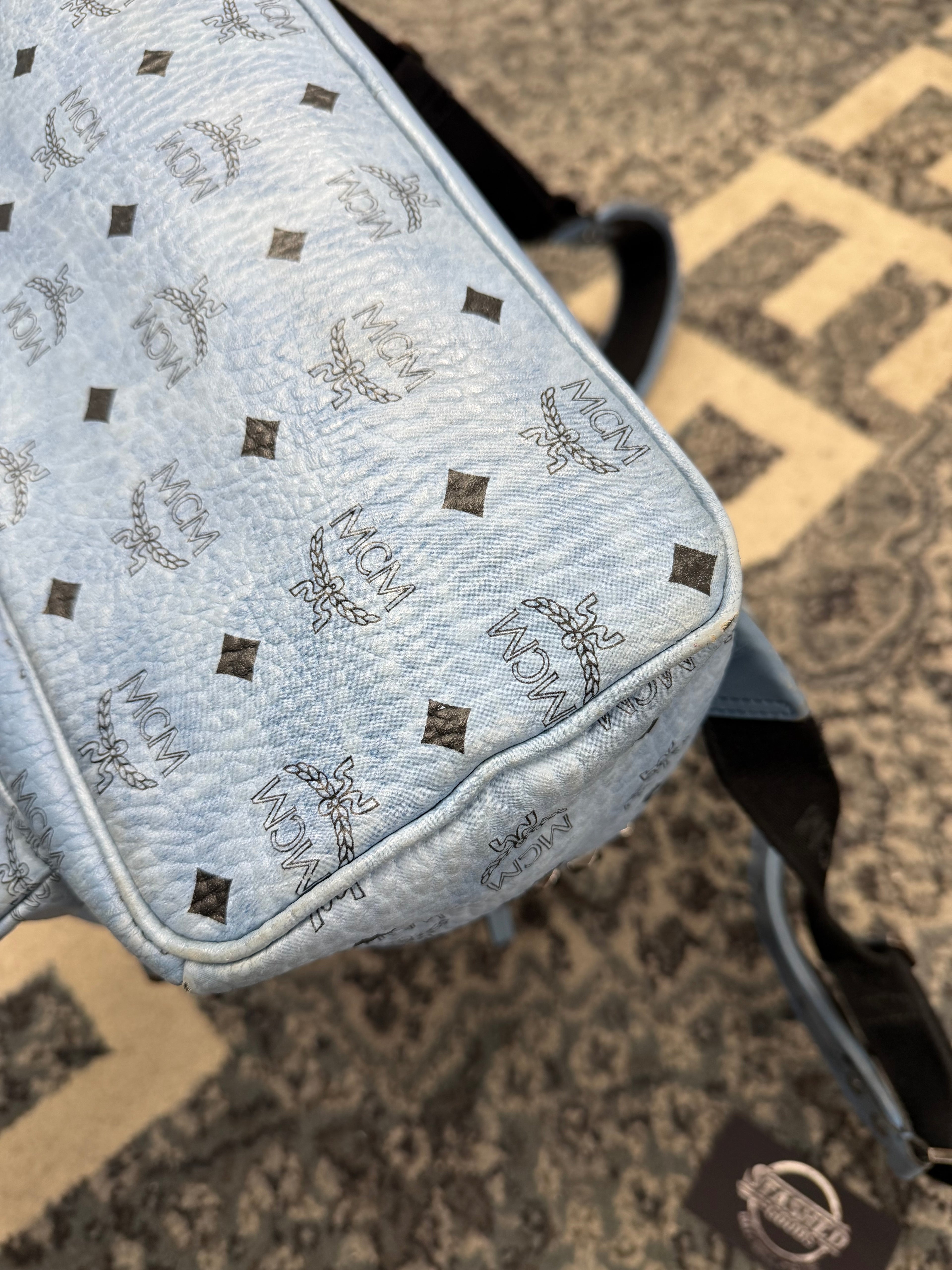 MCM visetos studded baby blue backpack OS U