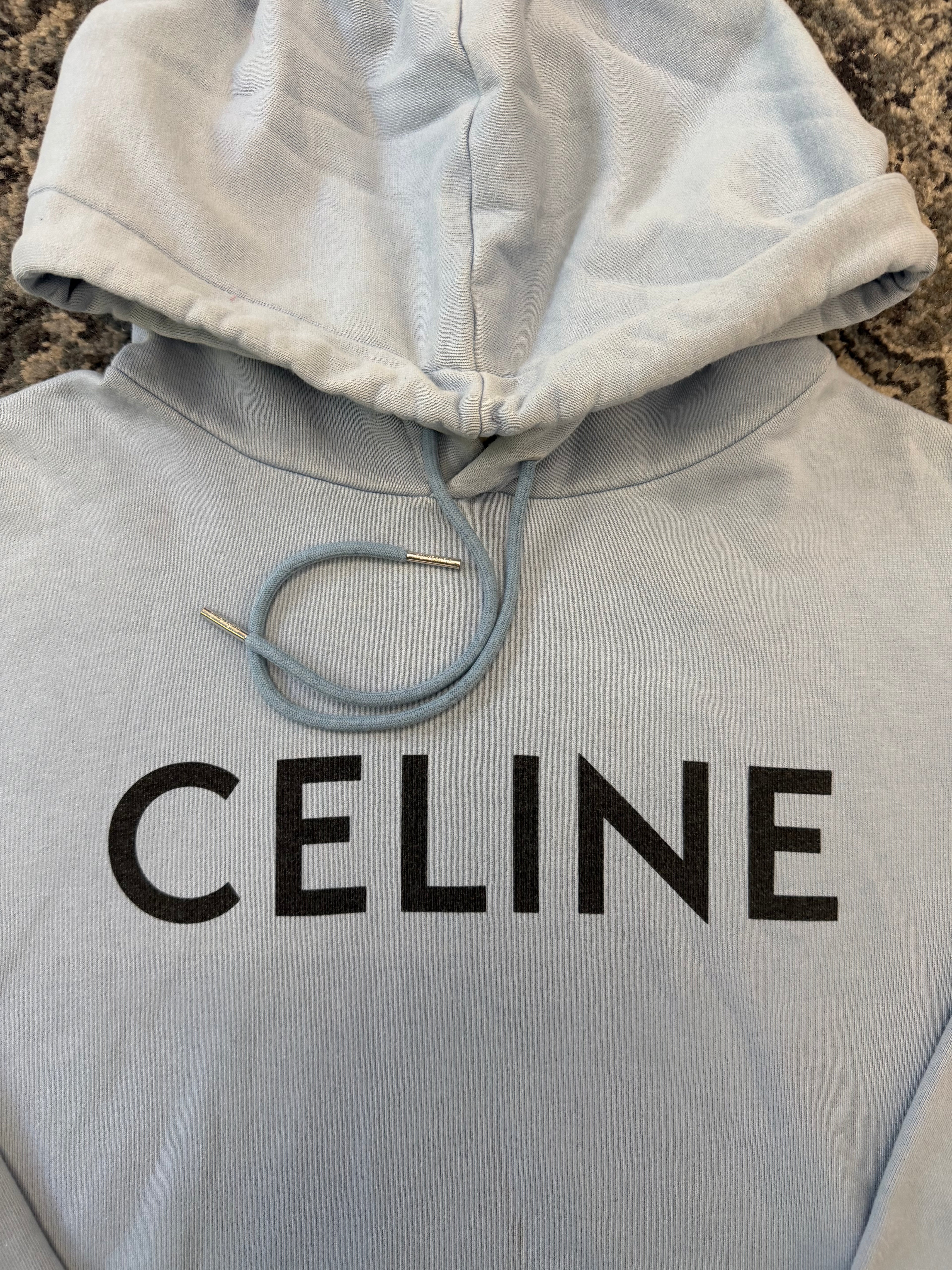 CELINE spellout logo hoodie baby blue M U