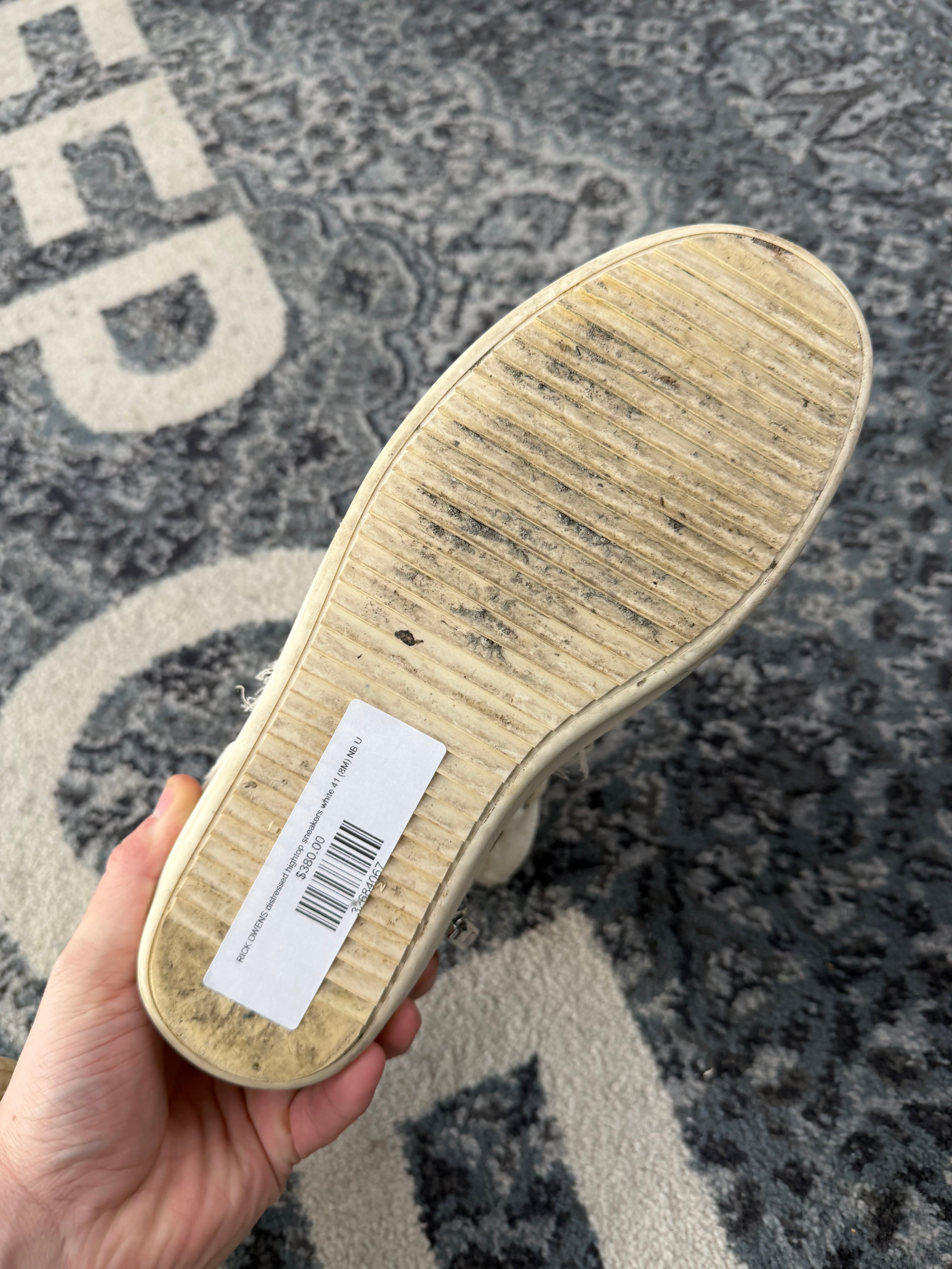 RICK OWENS distressed hightop sneakers white 41 (8M) NB U