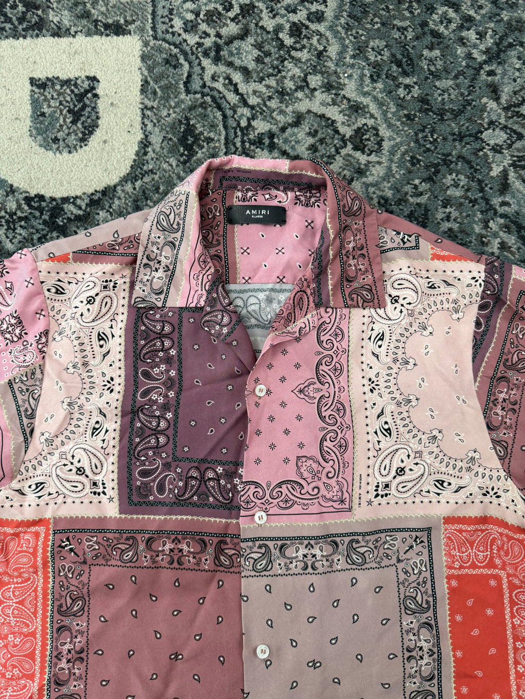 AMIRI flocked bandana silk shirt pink/red XL (Fits L) U