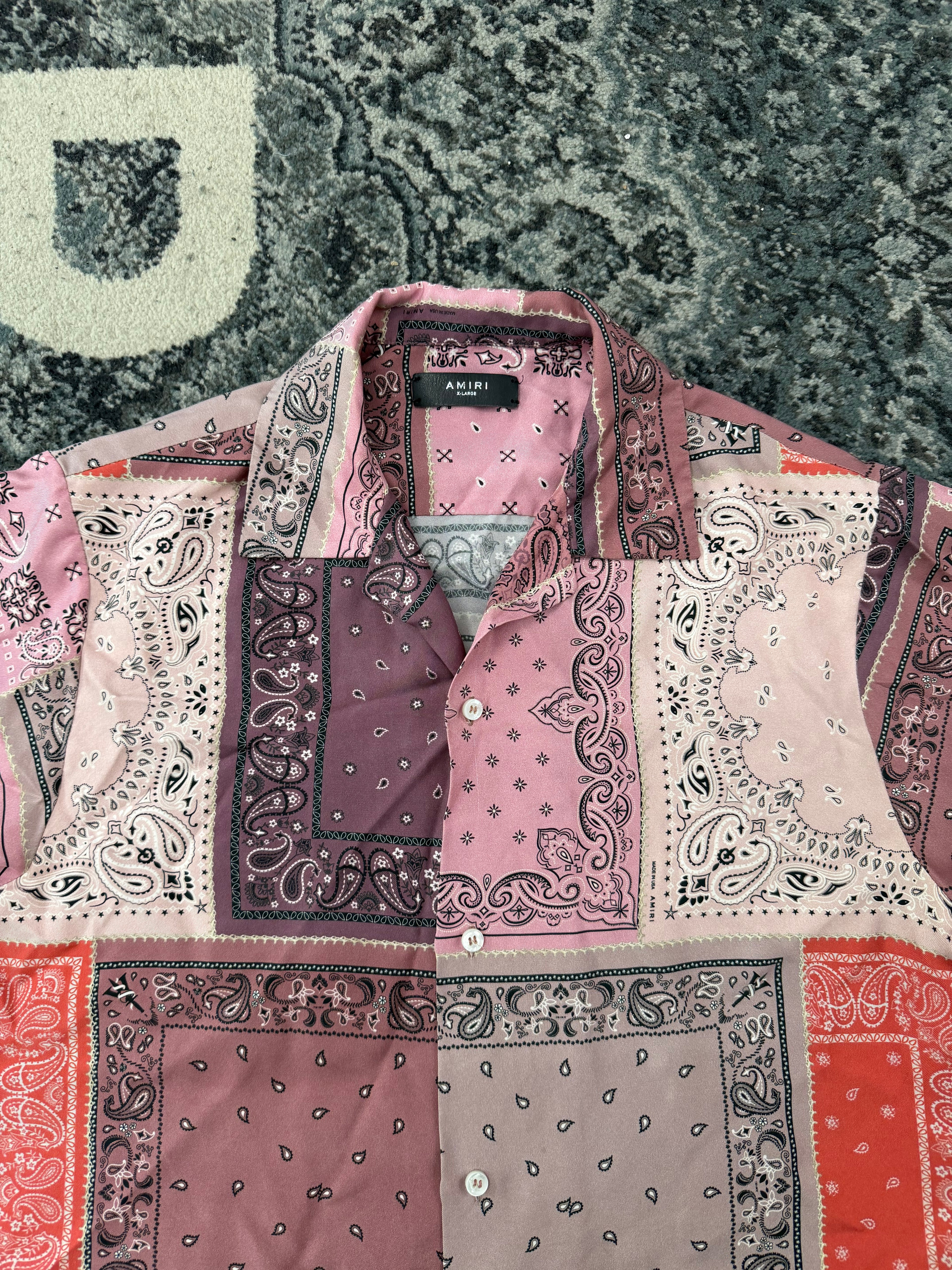 AMIRI flocked bandana silk shirt pink/red XL (Fits L) U