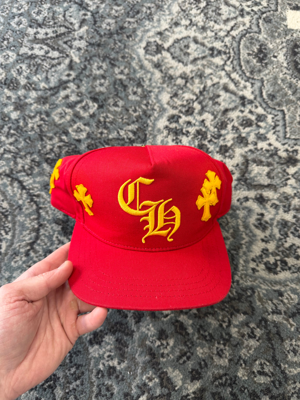 CHROME HEARTS flooded cross trucker hat yellow/red OS U
