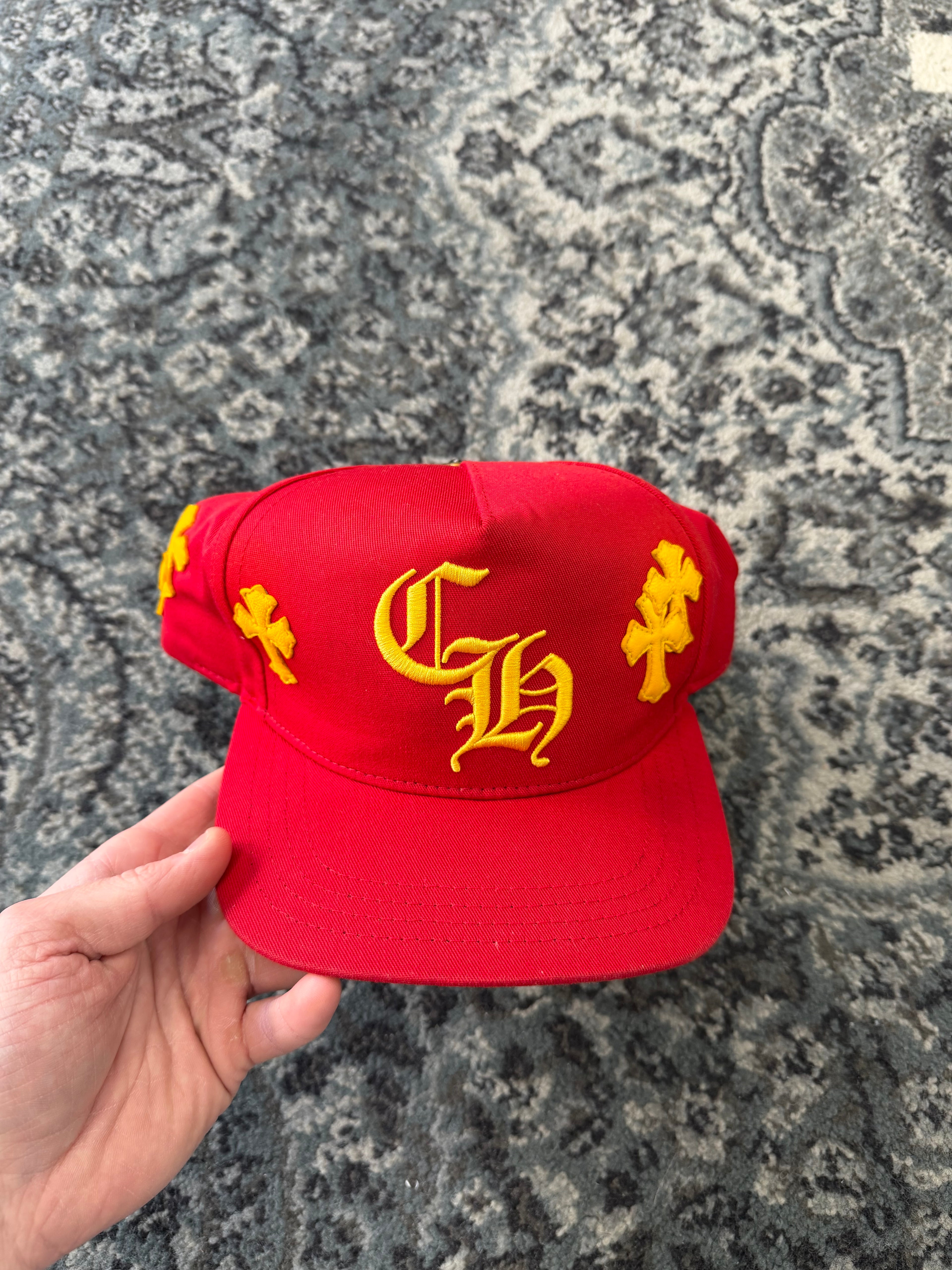 CHROME HEARTS flooded cross trucker hat yellow/red OS U