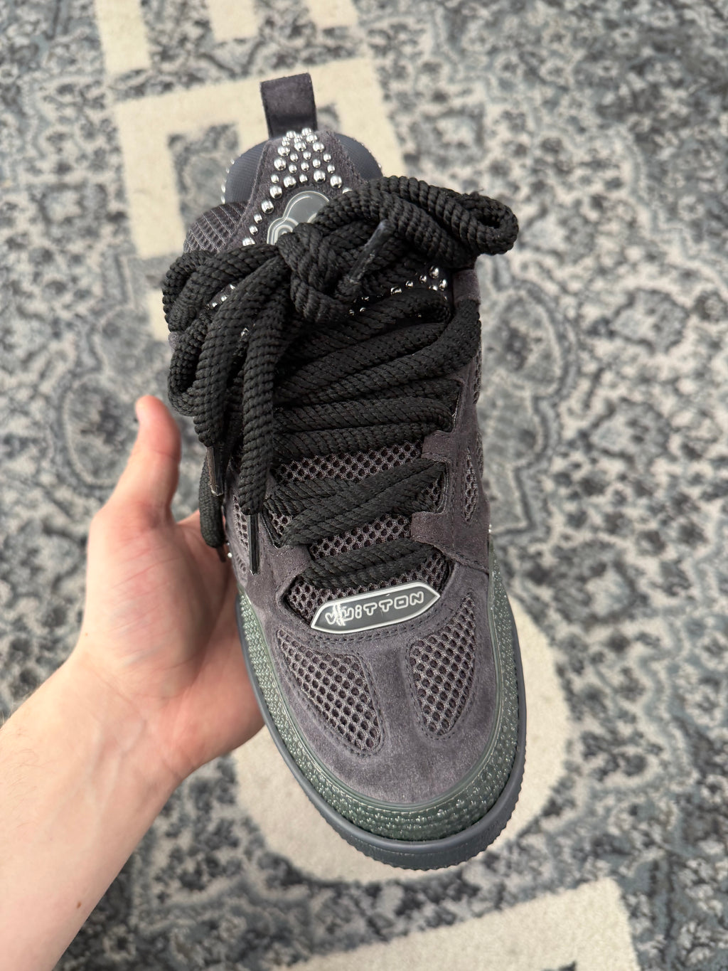 LV Crystal studded skate trainer grey 6.5LV (8-8.5M) OG ALL DS/tried on