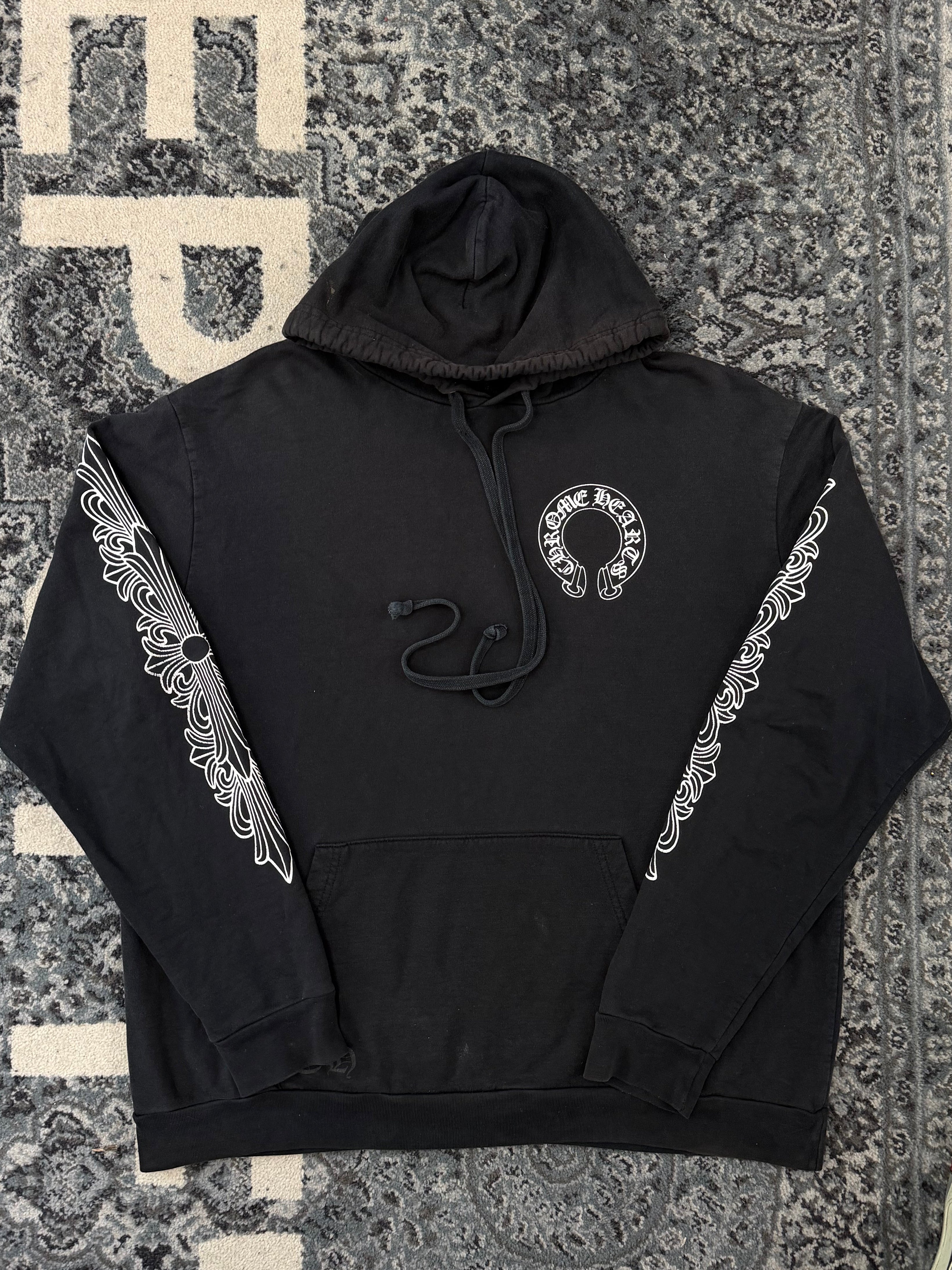CHROME HEARTS floral horseshoe hoodie black L U