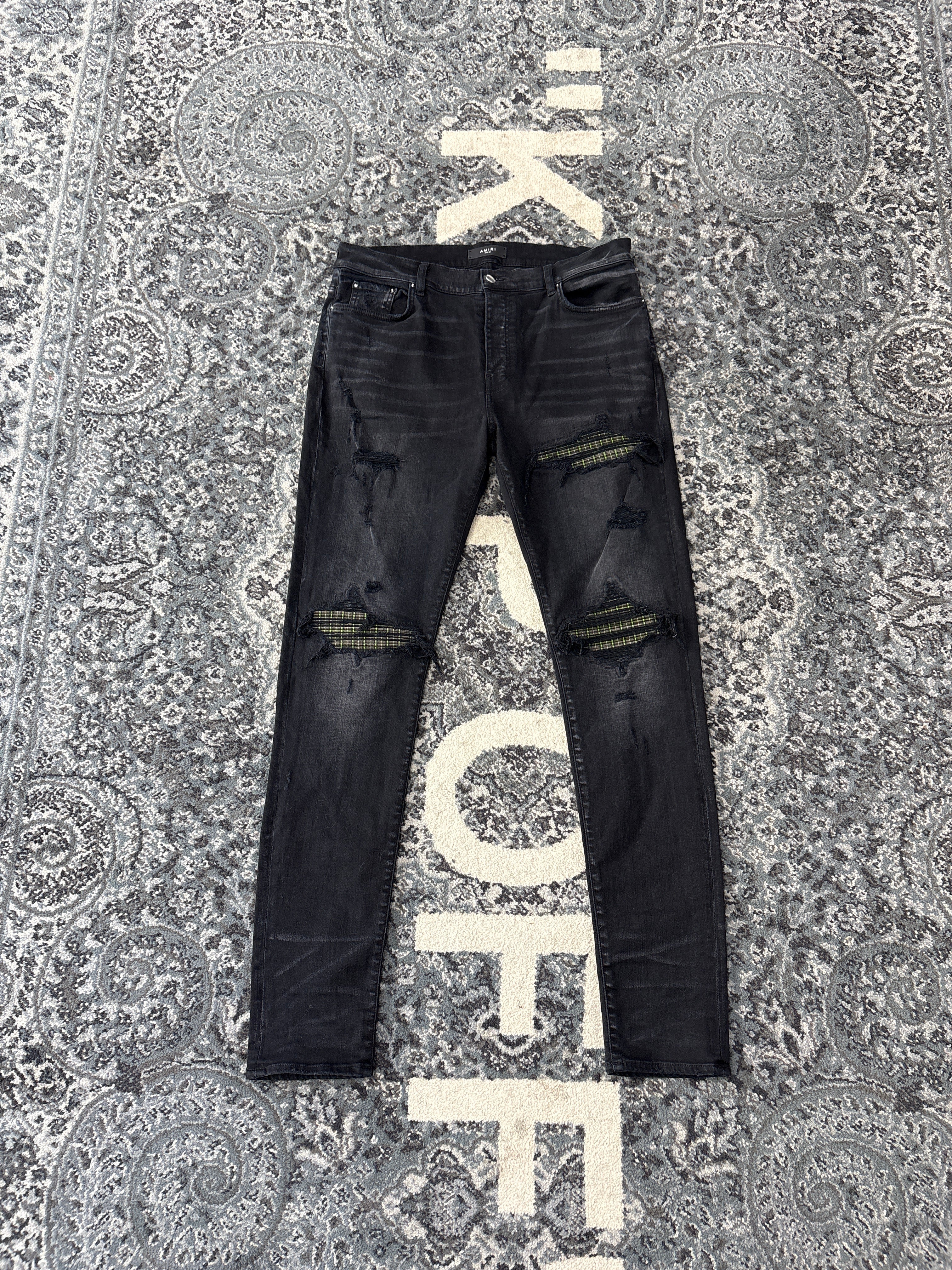 AMIRI green plaid mx1 jeans black 38 U