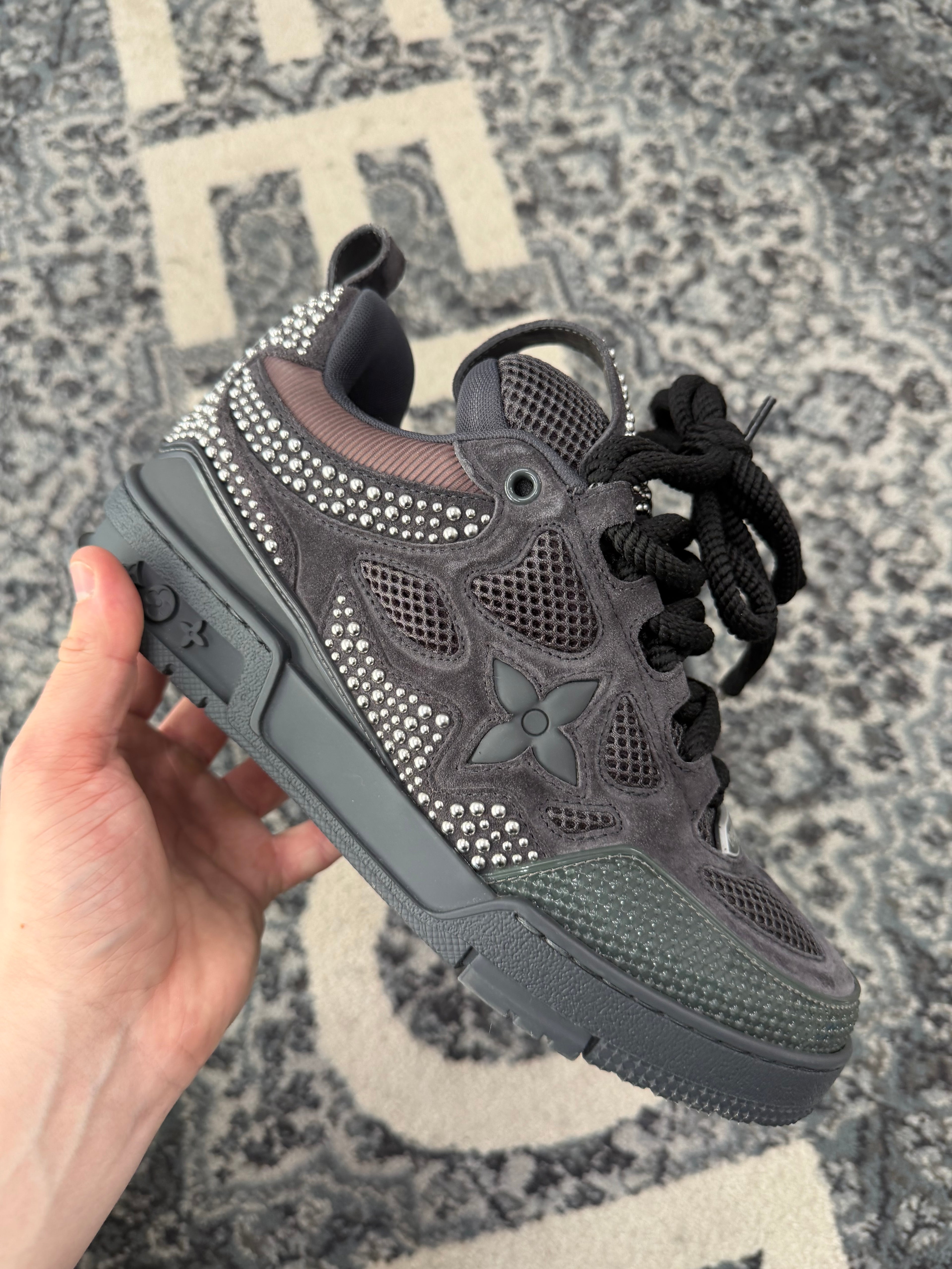 LV Crystal studded skate trainer grey 6.5LV (8-8.5M) OG ALL DS/tried on