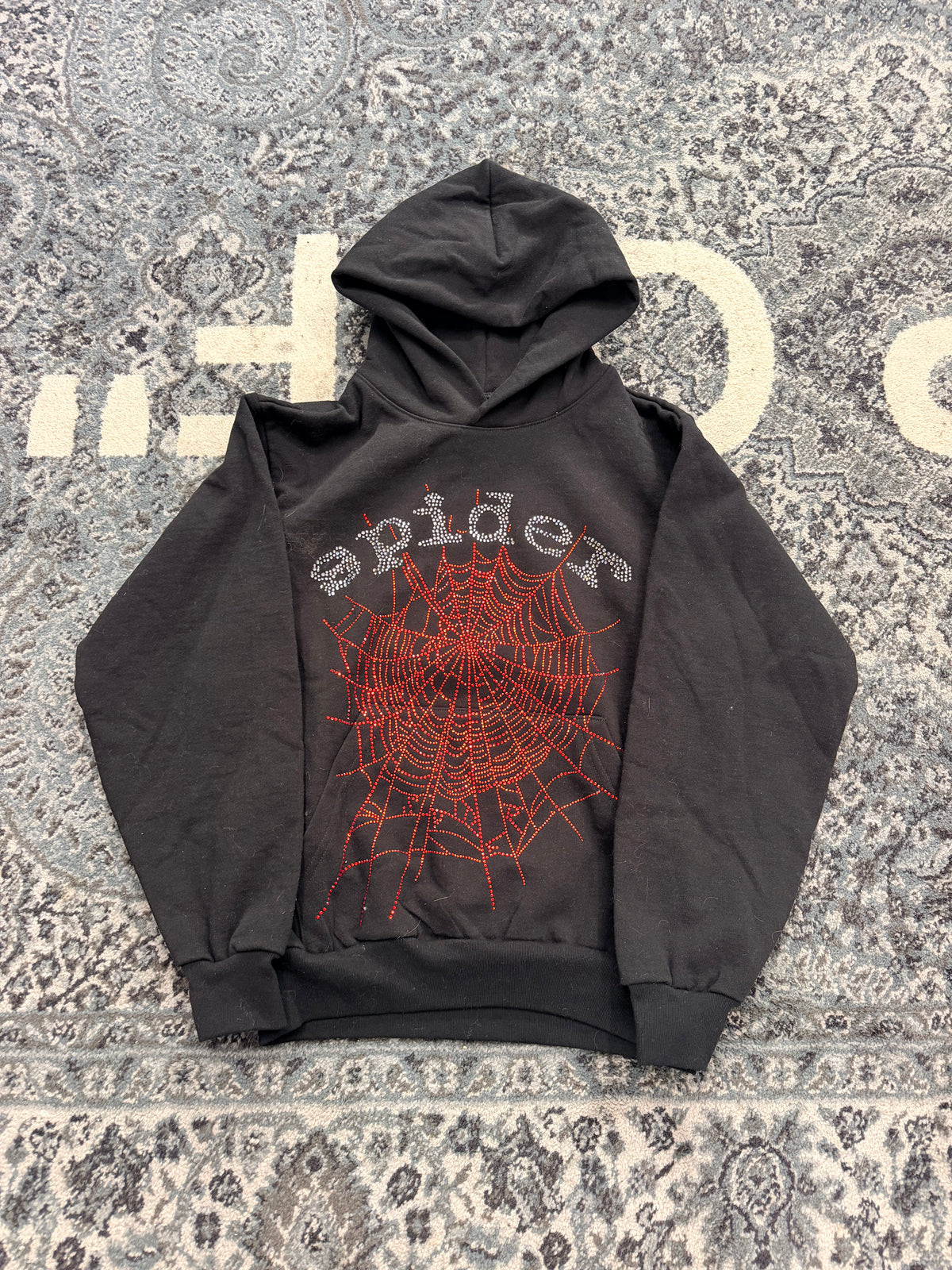 Sp5der rhinestone black hoodie size small