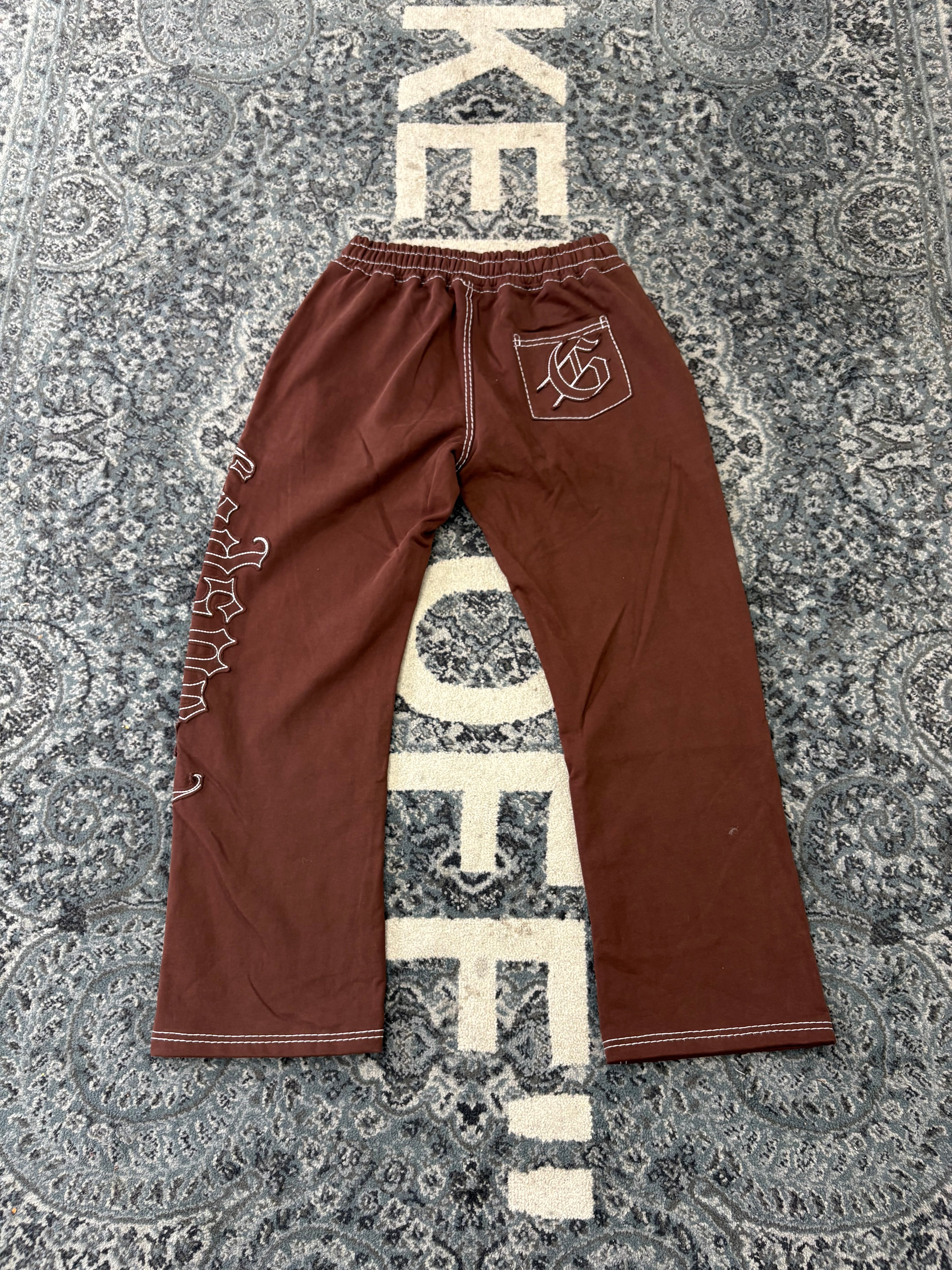 God Speed Spell Out Logo Brown Sweatpants Size L U