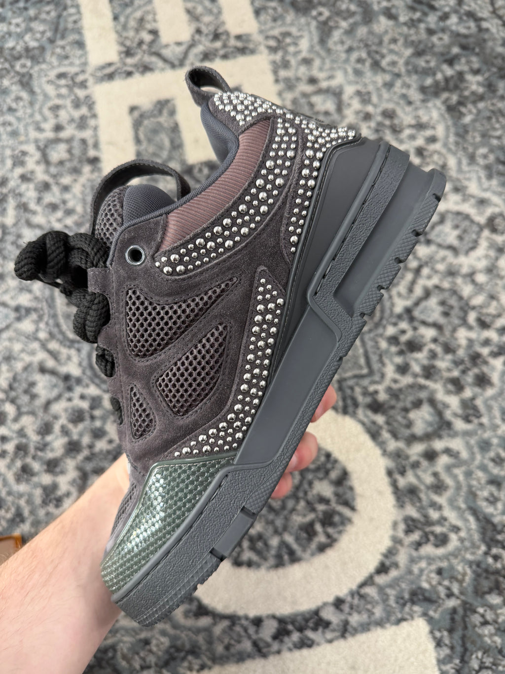 LV Crystal studded skate trainer grey 6.5LV (8-8.5M) OG ALL DS/tried on