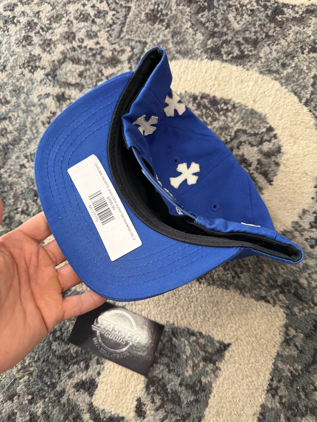 CHROME HEARTS cross patch trucker hat blue/white OS U