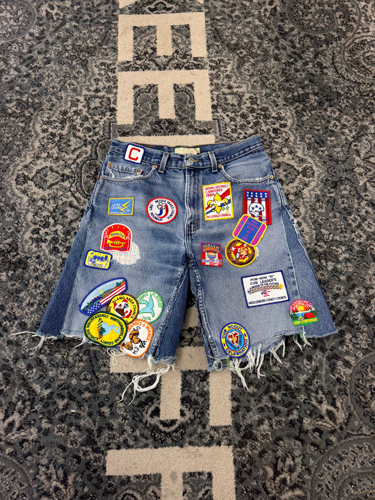 Better With Age Patch Work Denim Shorts Size 34 New