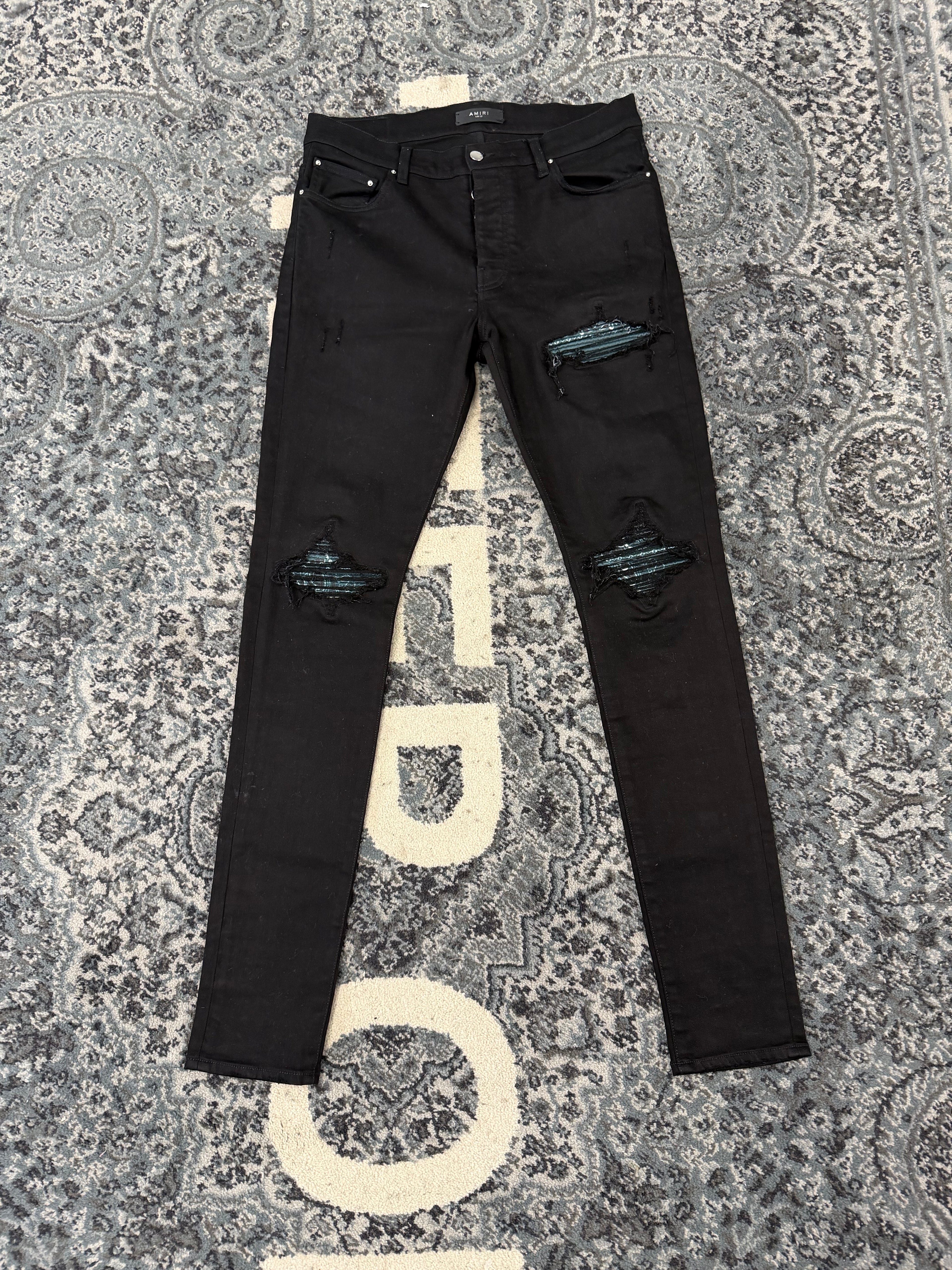 Amiri Mx1 Black w Green Paisley Patch Size 33 U